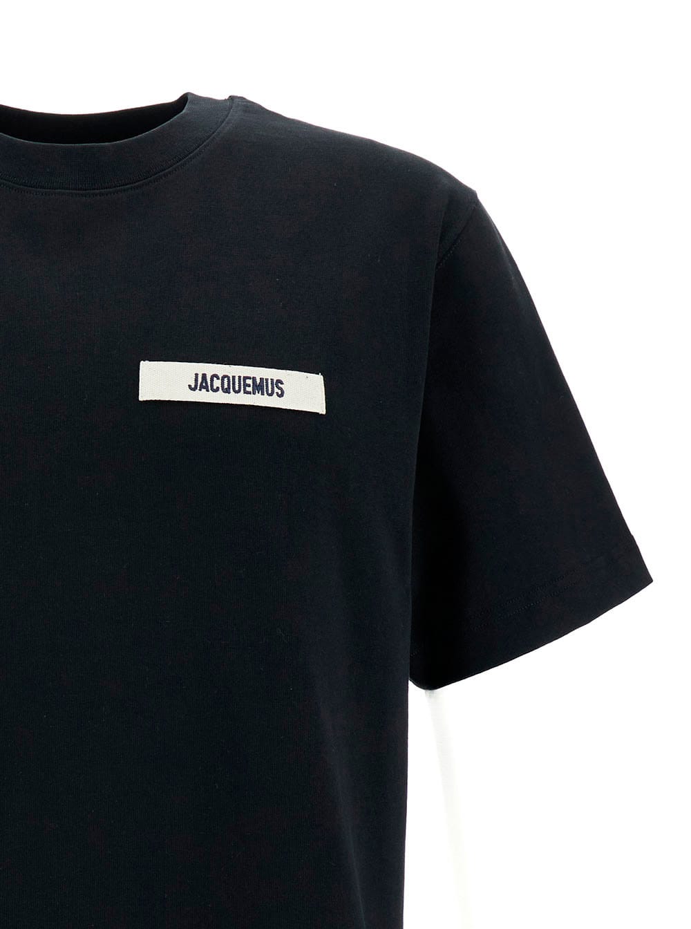 JACQUEMUS BLACK CREWNECK T-SHIRT WITH LOGO DETAIL IN COTTON MAN 