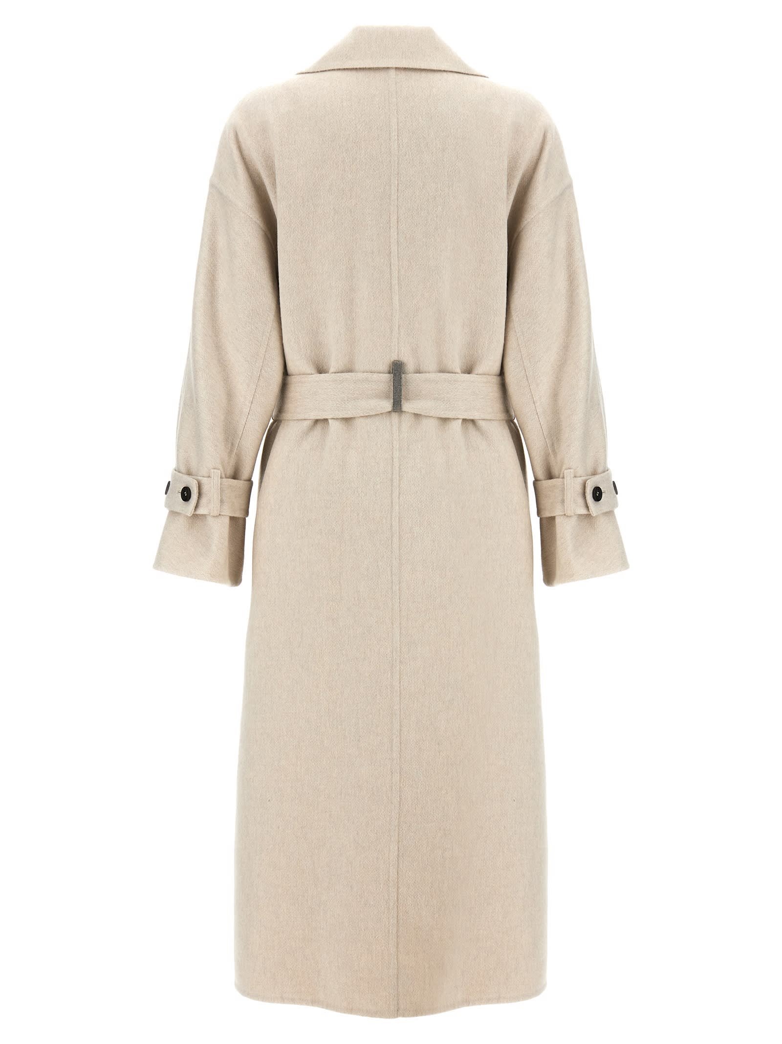 Shop Brunello Cucinelli Belted Coat In Gray