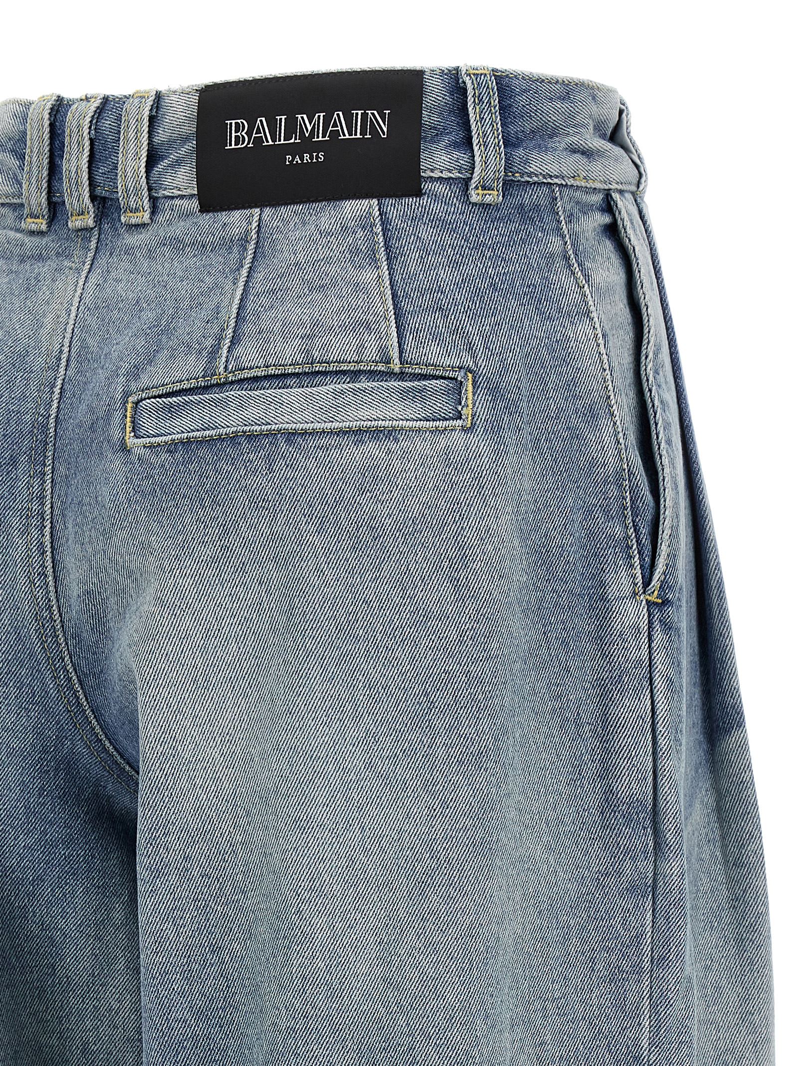 Shop Balmain Pleated Jeans In Blue