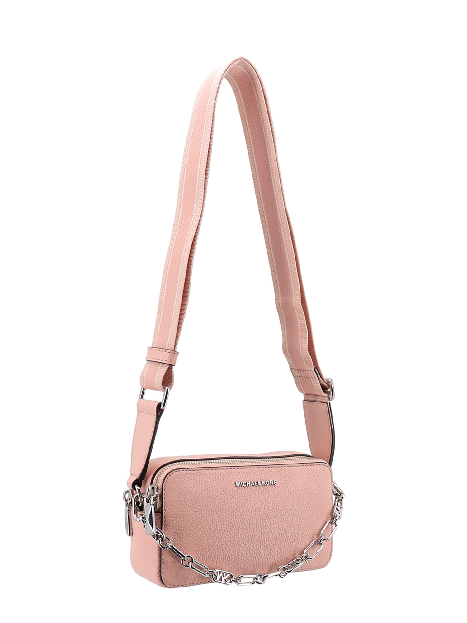 MICHAEL MICHAEL KORS POUCH WITH CHAIN AND LOGO DETAIL IN HAMMERED LEATHER