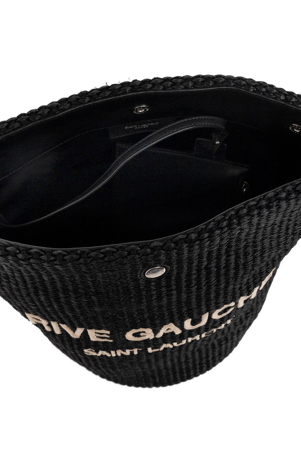 Shop Saint Laurent Logo Embroidered Bucket Bag In Black