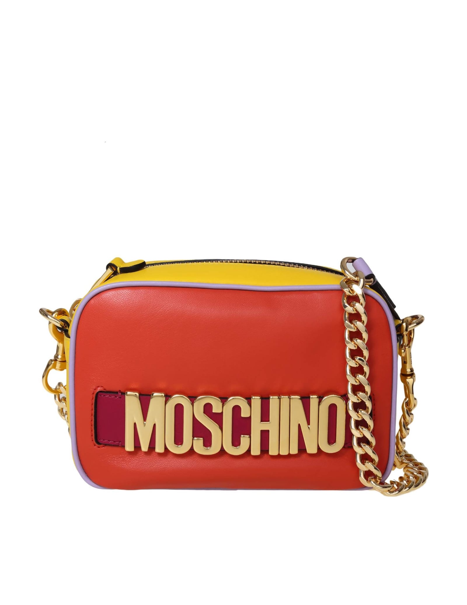 Moschino Camera Bag In Leather With Lettering Logo