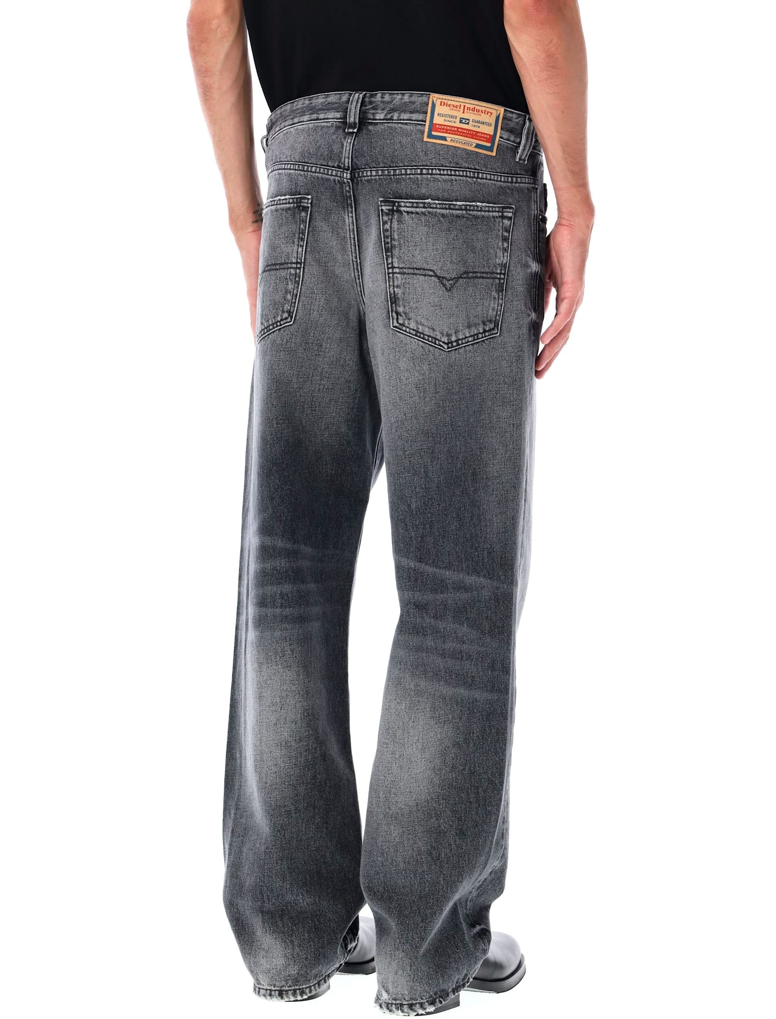 Diesel Straight Trousers With Faded Effect And Belt Loops In Gray