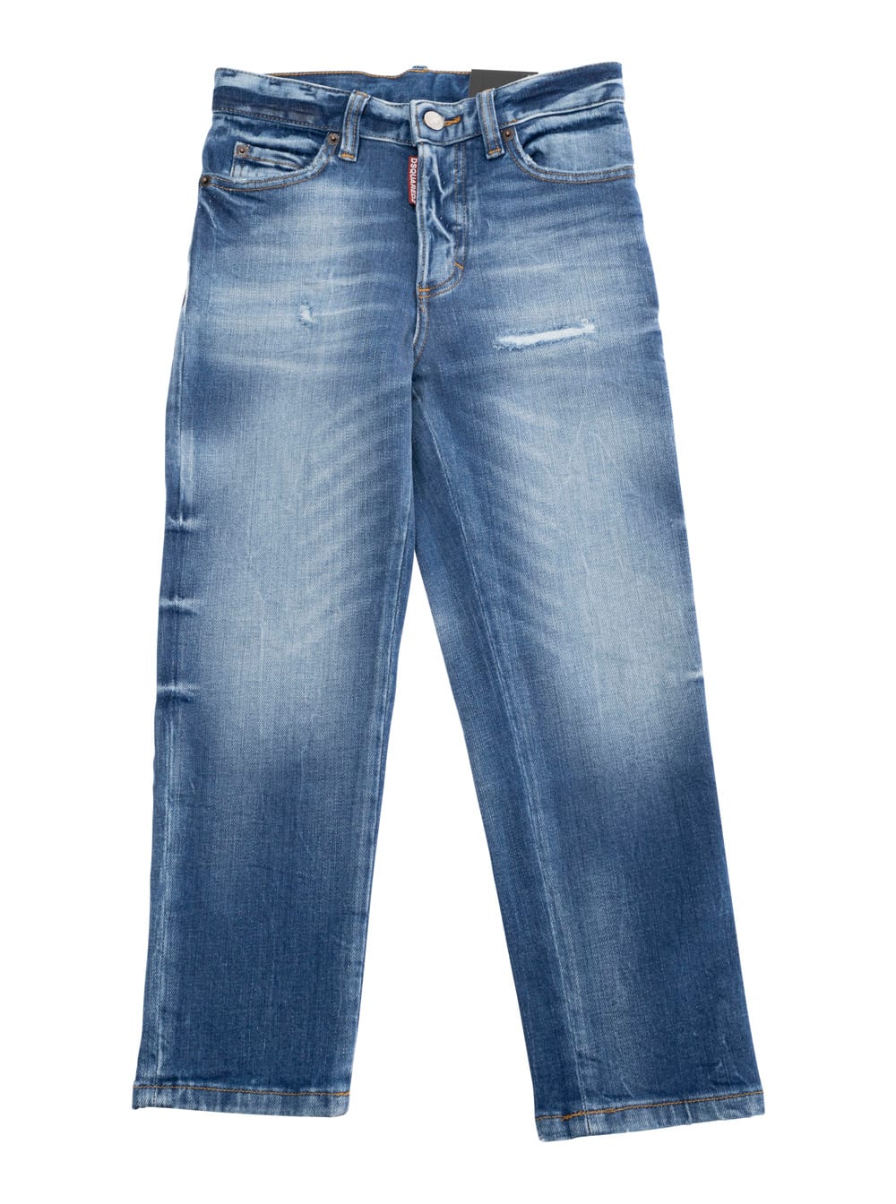 DSQUARED2 BOSS 10 BLUE JEANS WITH LOGO PATCH ON THE REAR AND RIPPED DETAILS IN DENIM BOY 