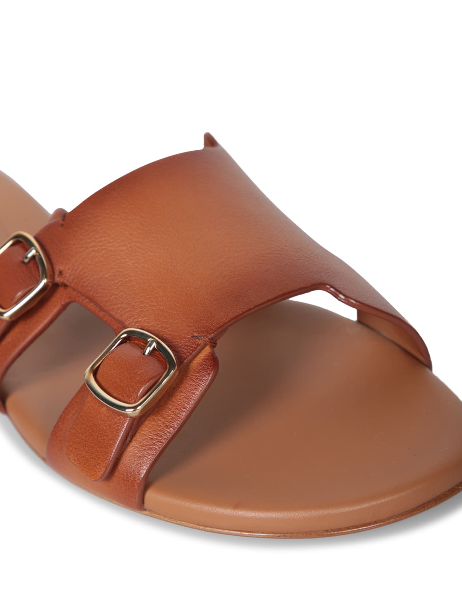 SANTONI BROWN SLIDE BUCKLES SANDALS