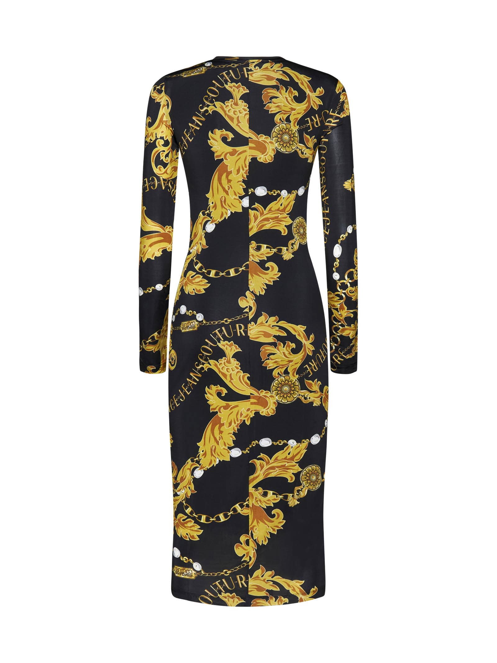 Versace Jeans Couture Baroque-print Midi Dress In Black/gold