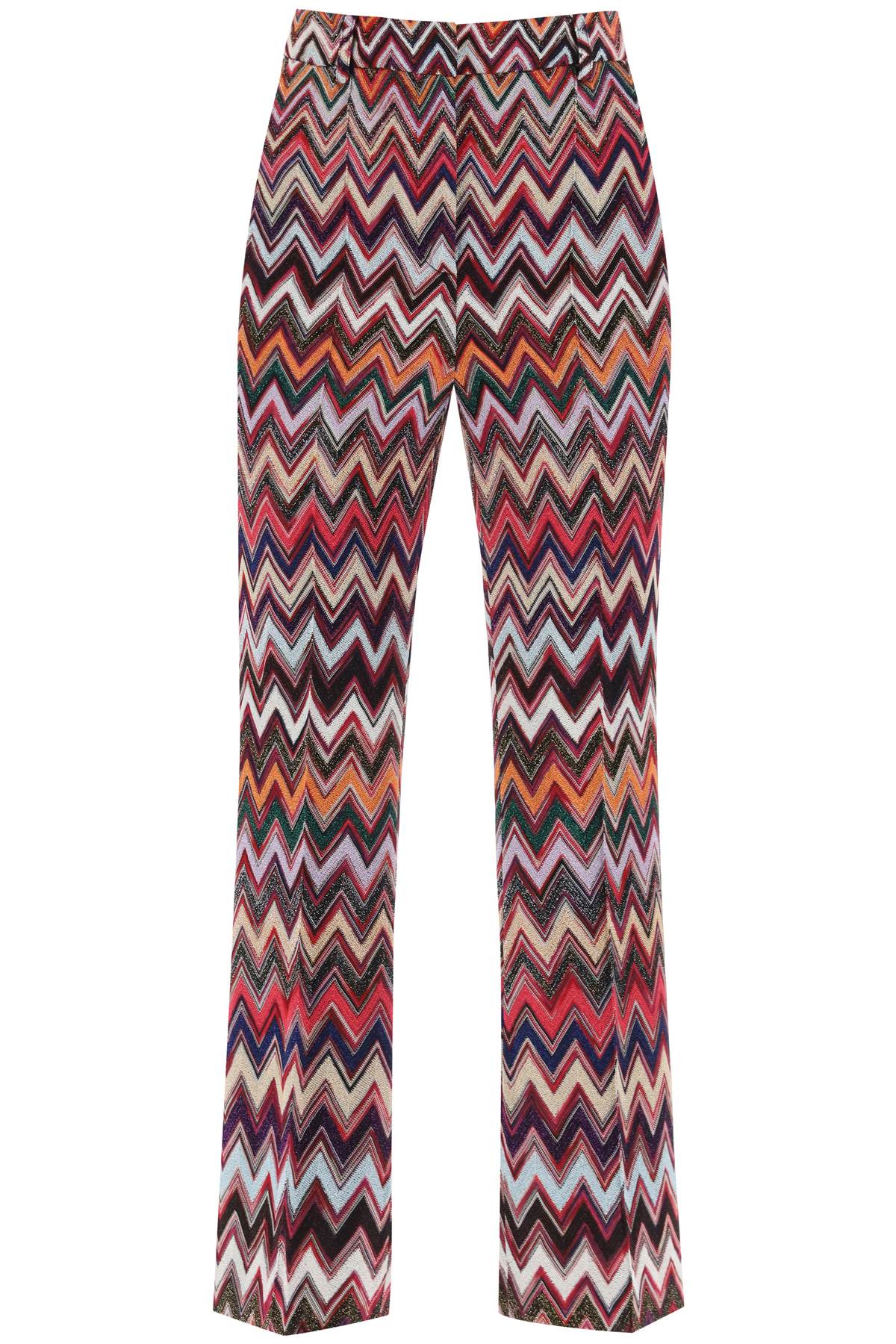Shop Missoni Pants In Lurex Knit With Herringbone Motif In Pink