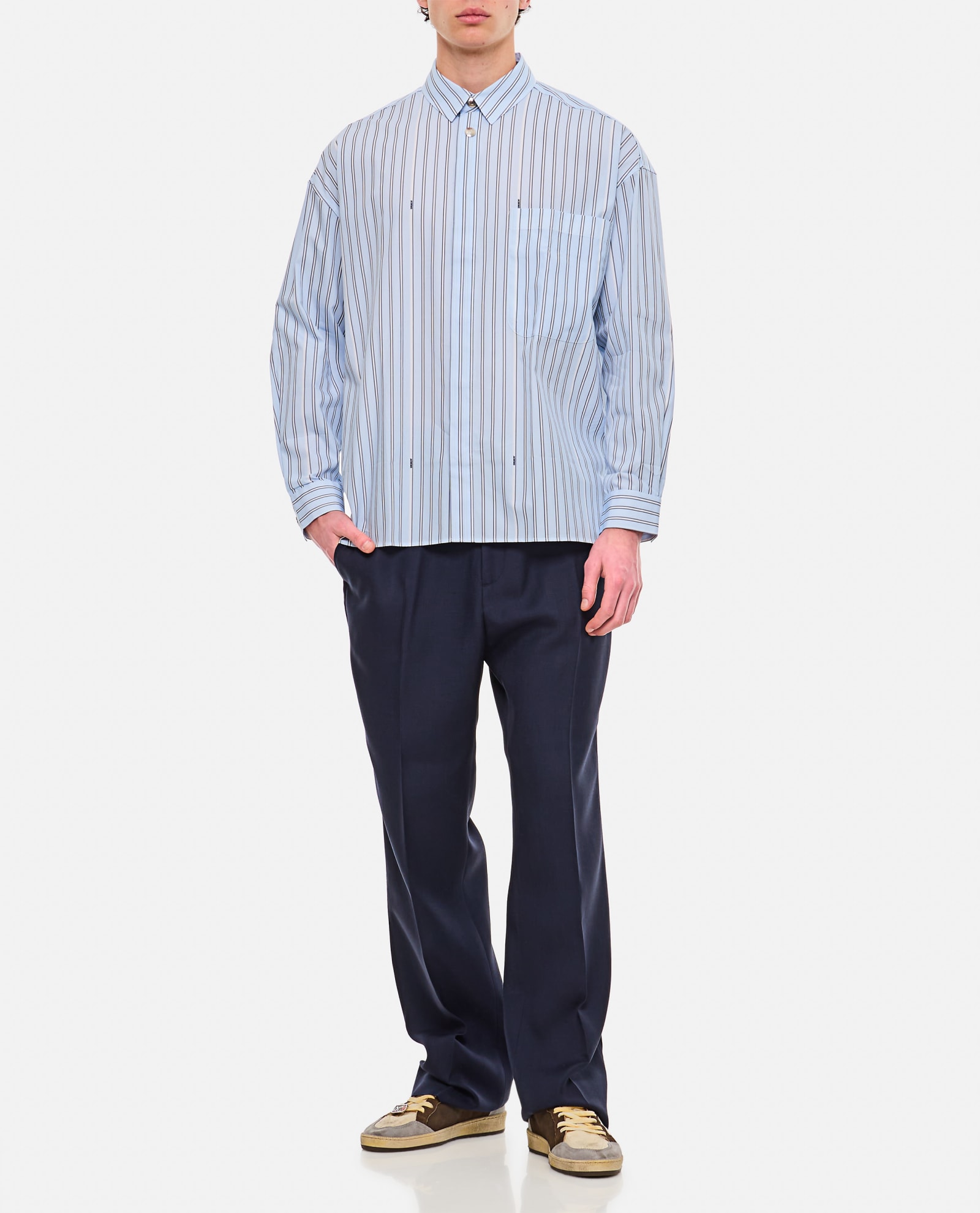 Shop Jacquemus Manches Longue Cotton Shirt In Clear Blue