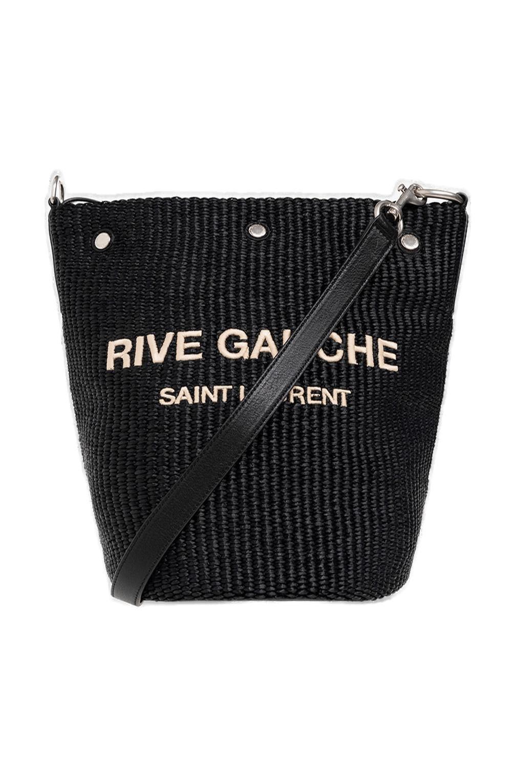Saint Laurent Logo Embroidered Bucket Bag In Black
