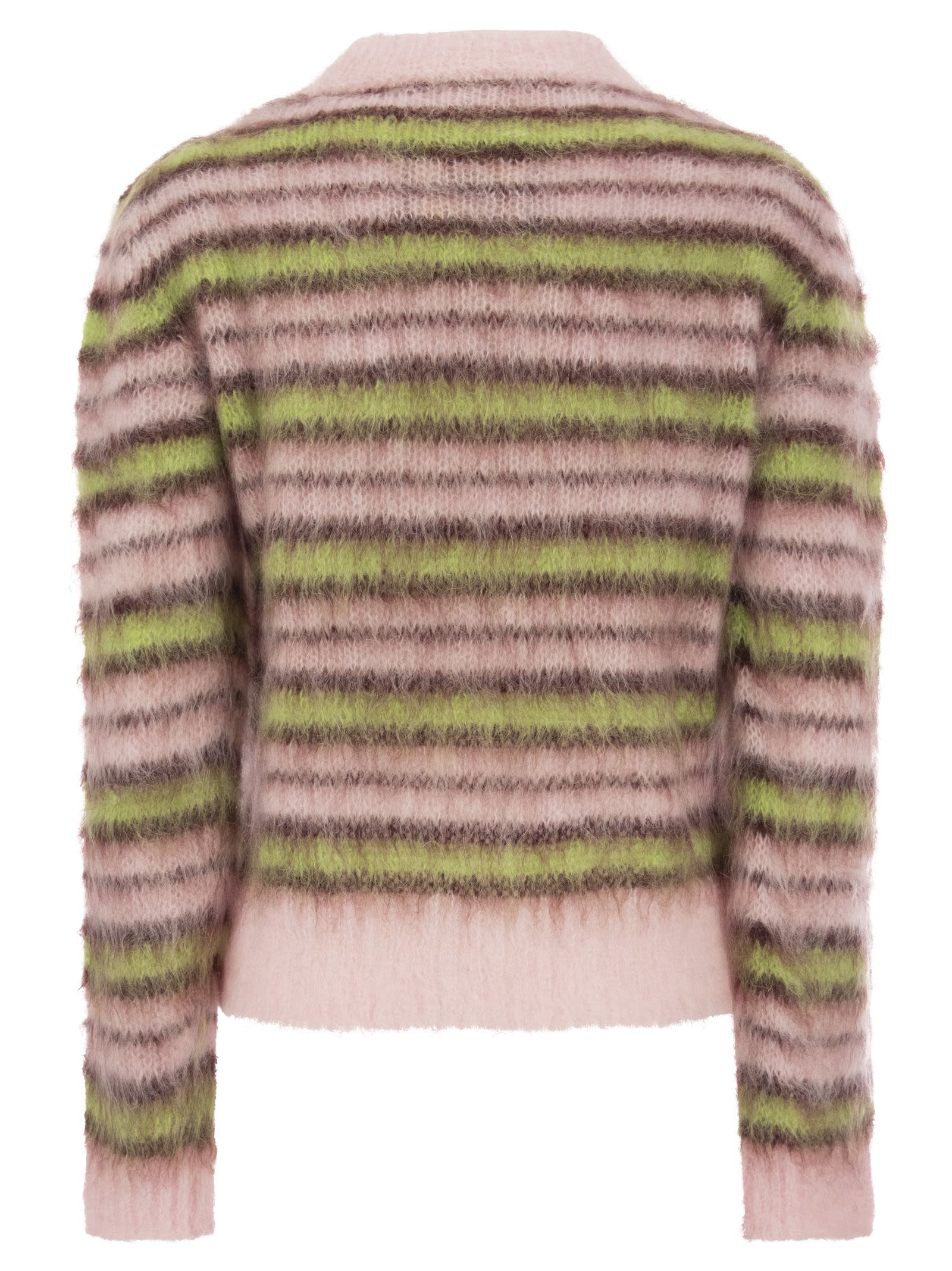Shop Marni Striped Mohair And Wool Pullover In Pink
