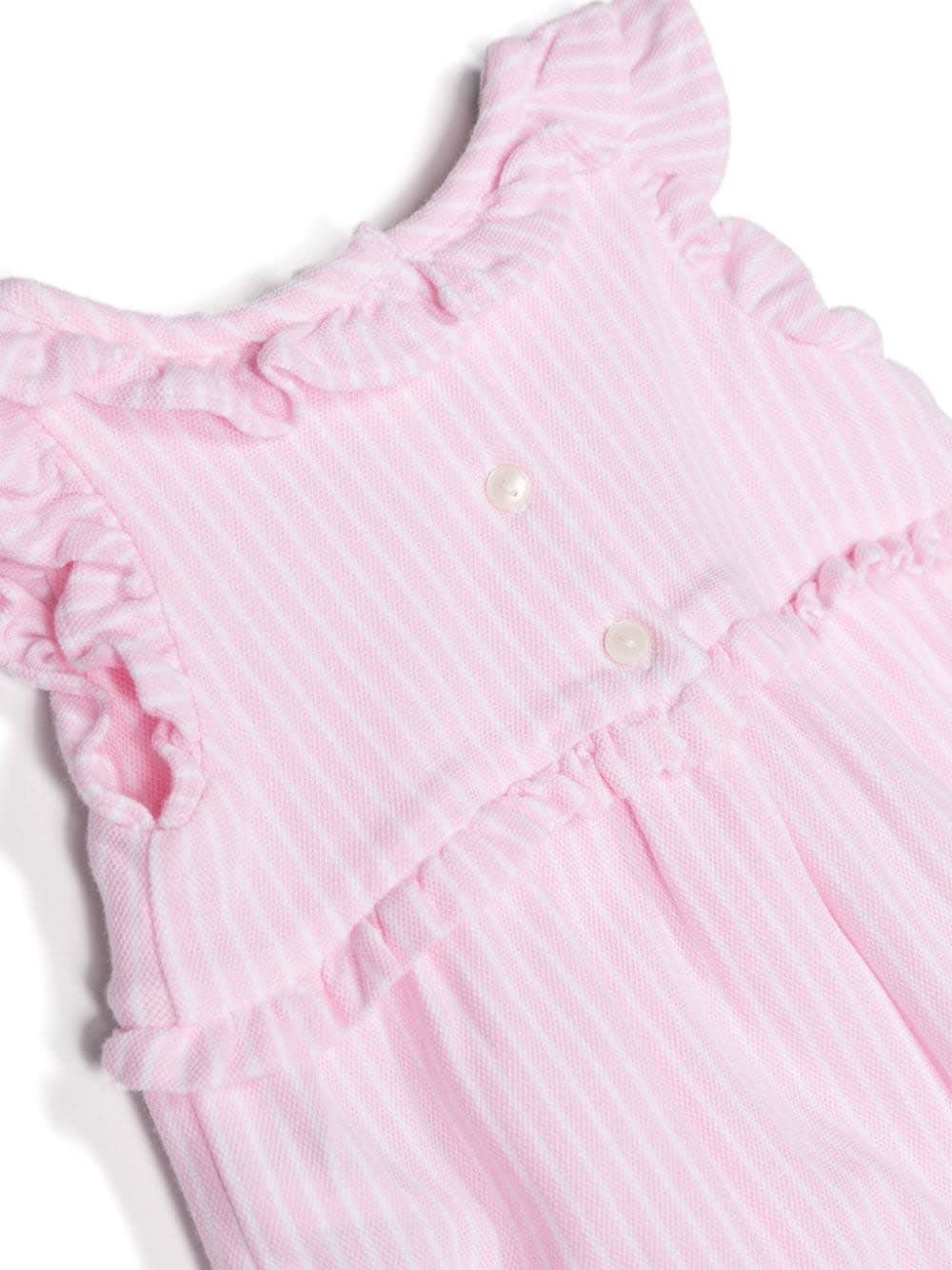 Shop Ralph Lauren White And Pink Striped Romper With Pony