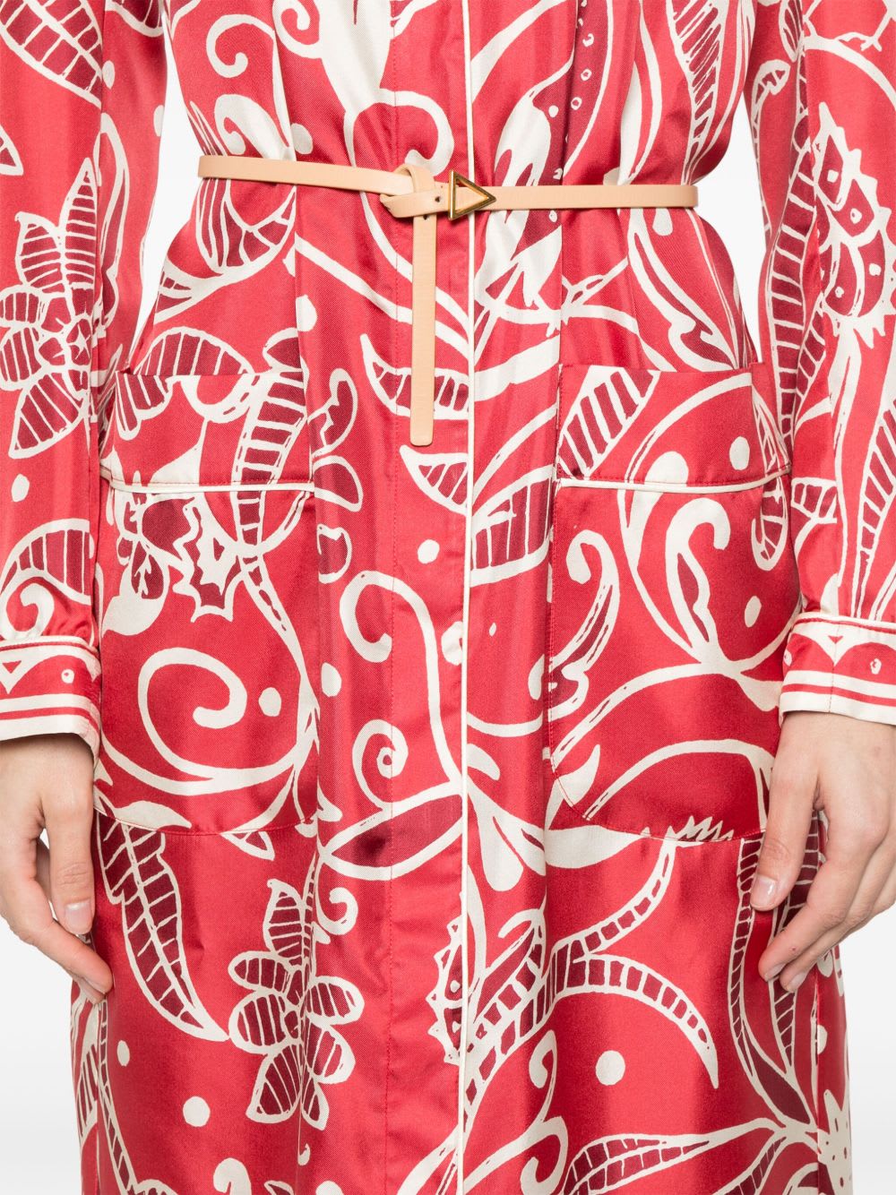 F.r.s For Restless Sleepers Printed Silk Long Shirtdress In Red