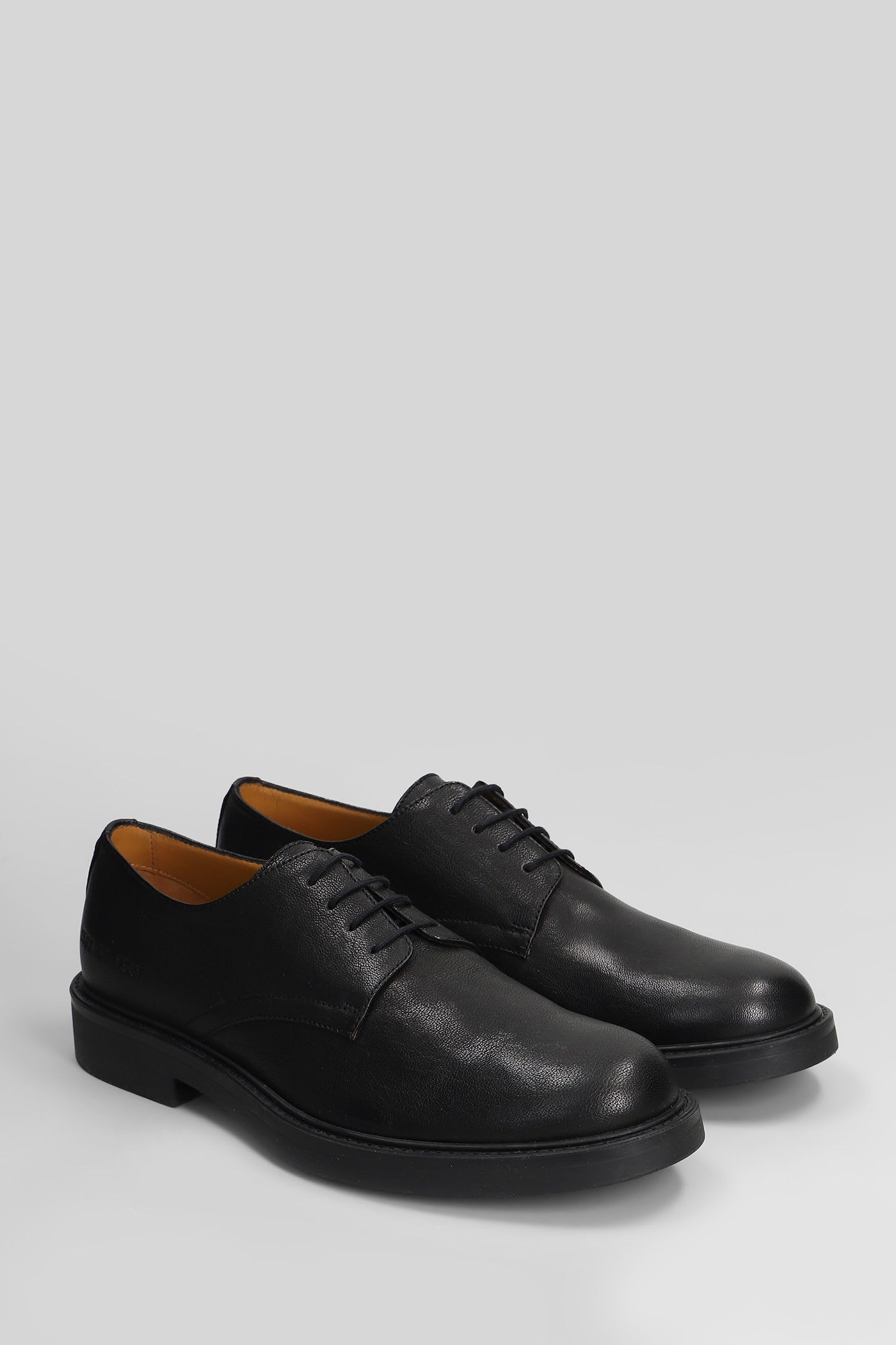 Common Projects Officers Derby Lace Up Shoes In Black Leather In Black