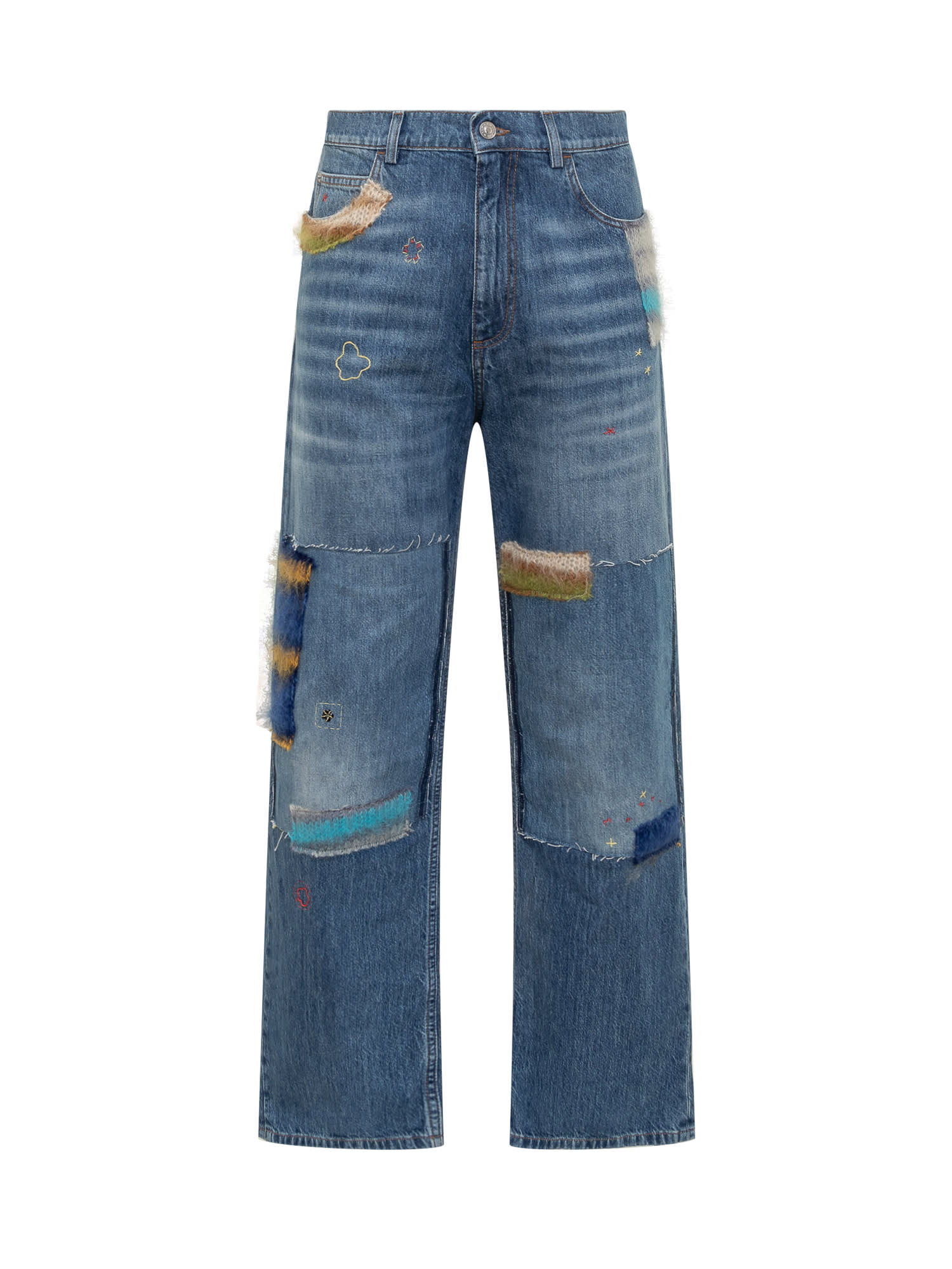 Shop Marni Jeans With Patches In Iris Blue