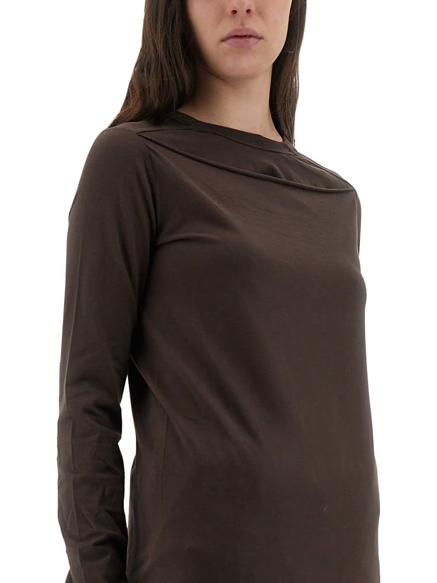 Rick Owens Crew Neck Long Sleeve Soft Fabric Top In Brown
