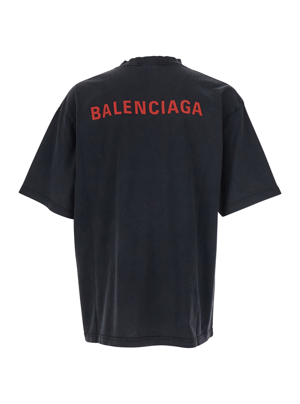 Balenciaga Black Crewneck T-shirt With Logo On The Front And On The Back In Cotton Man In Black