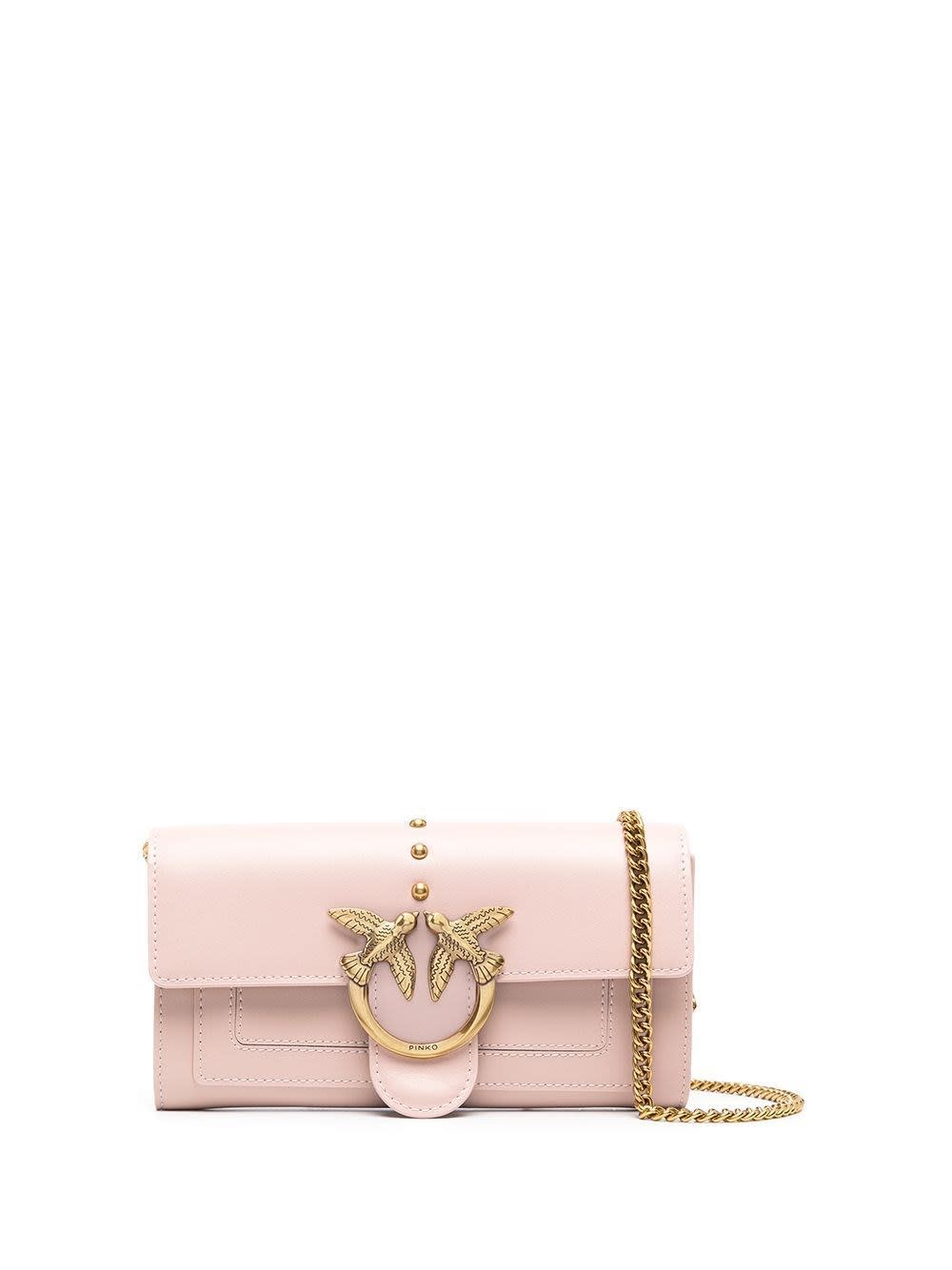 Pinko Love Crossbody Wallet In Pink Leather