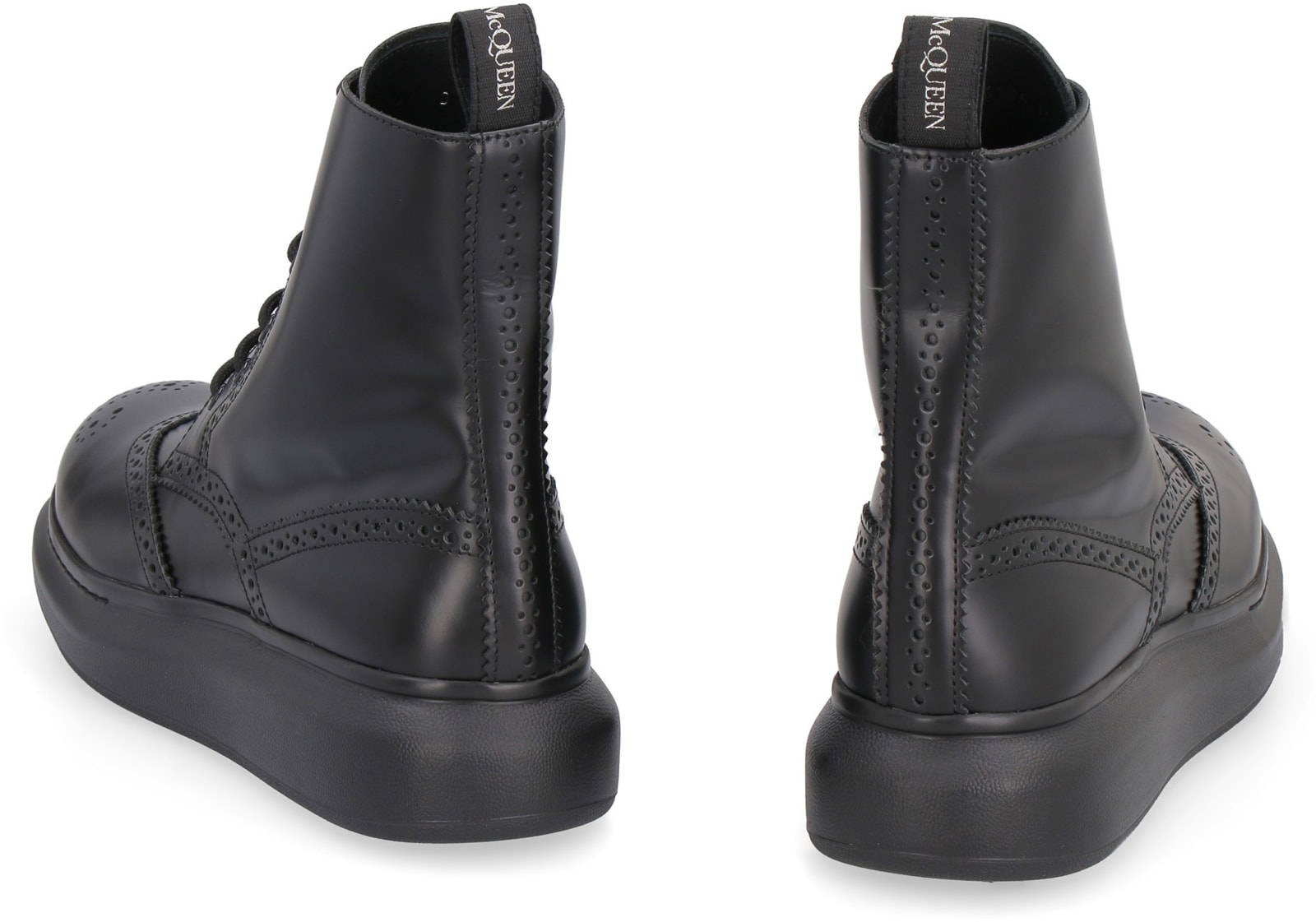 Shop Alexander Mcqueen Leather Combat Boots In Black