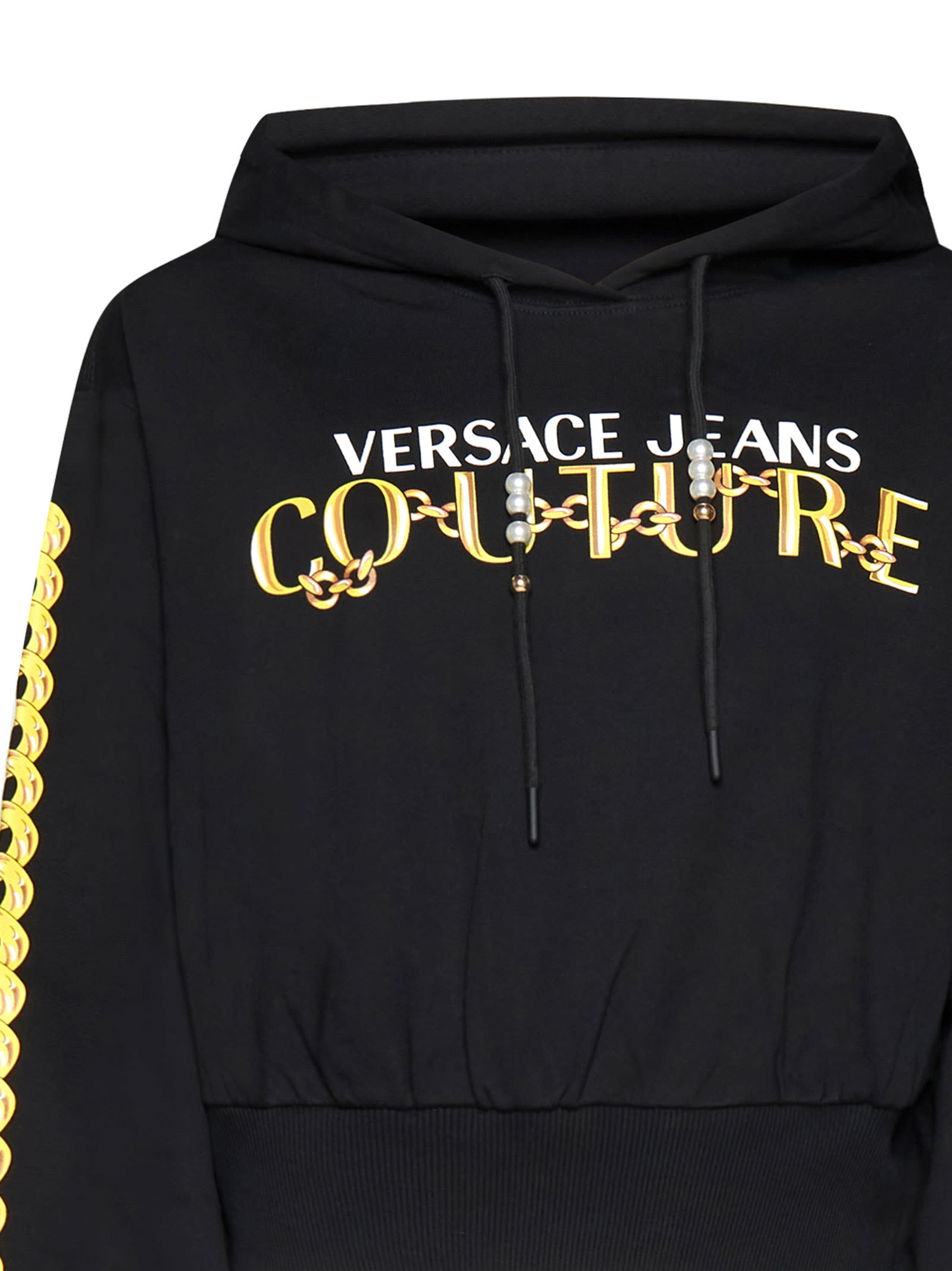Versace Jeans Couture Logo Couture-print Hoodie In Black/gold