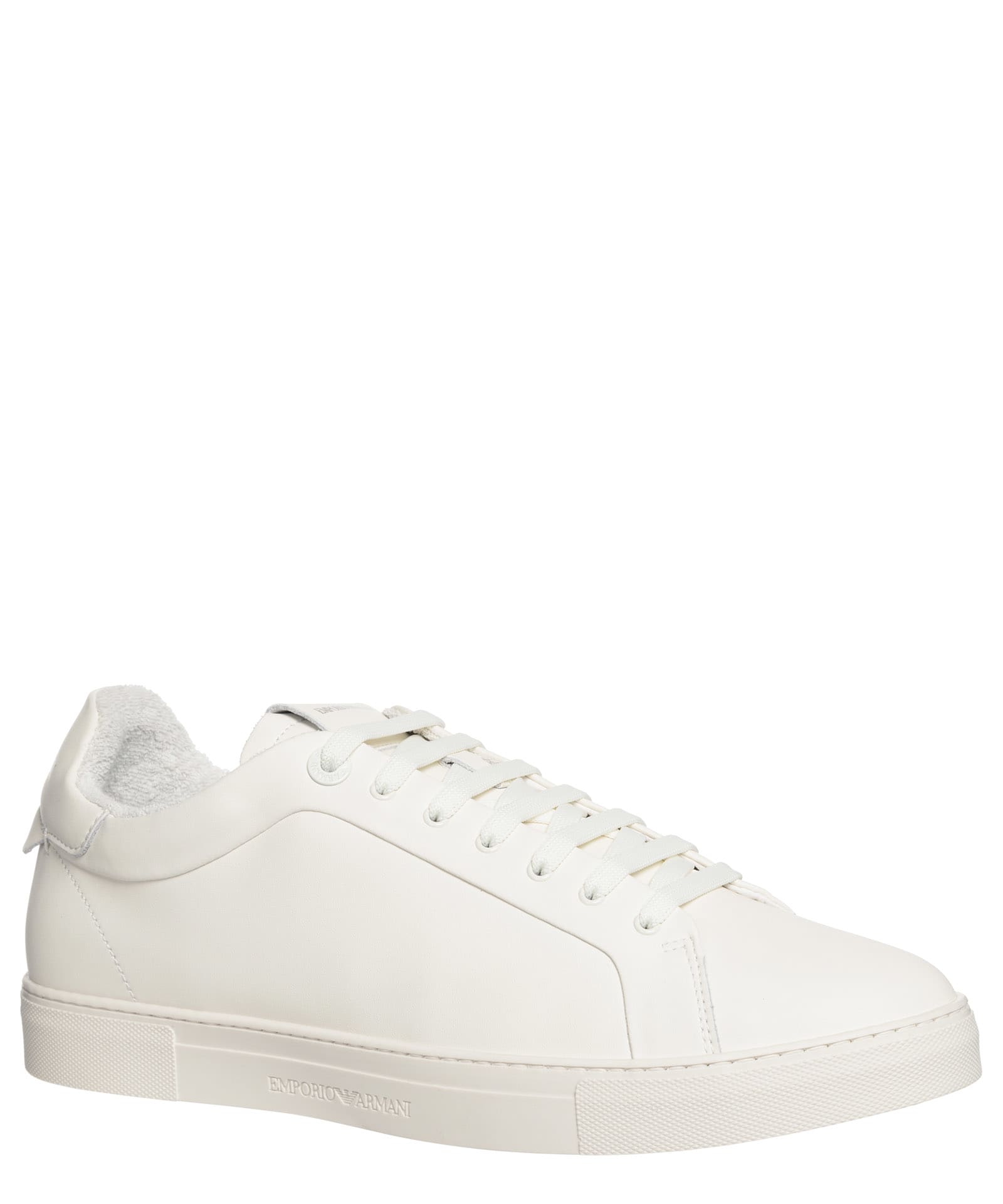 Shop Emporio Armani Leather Sneakers In White