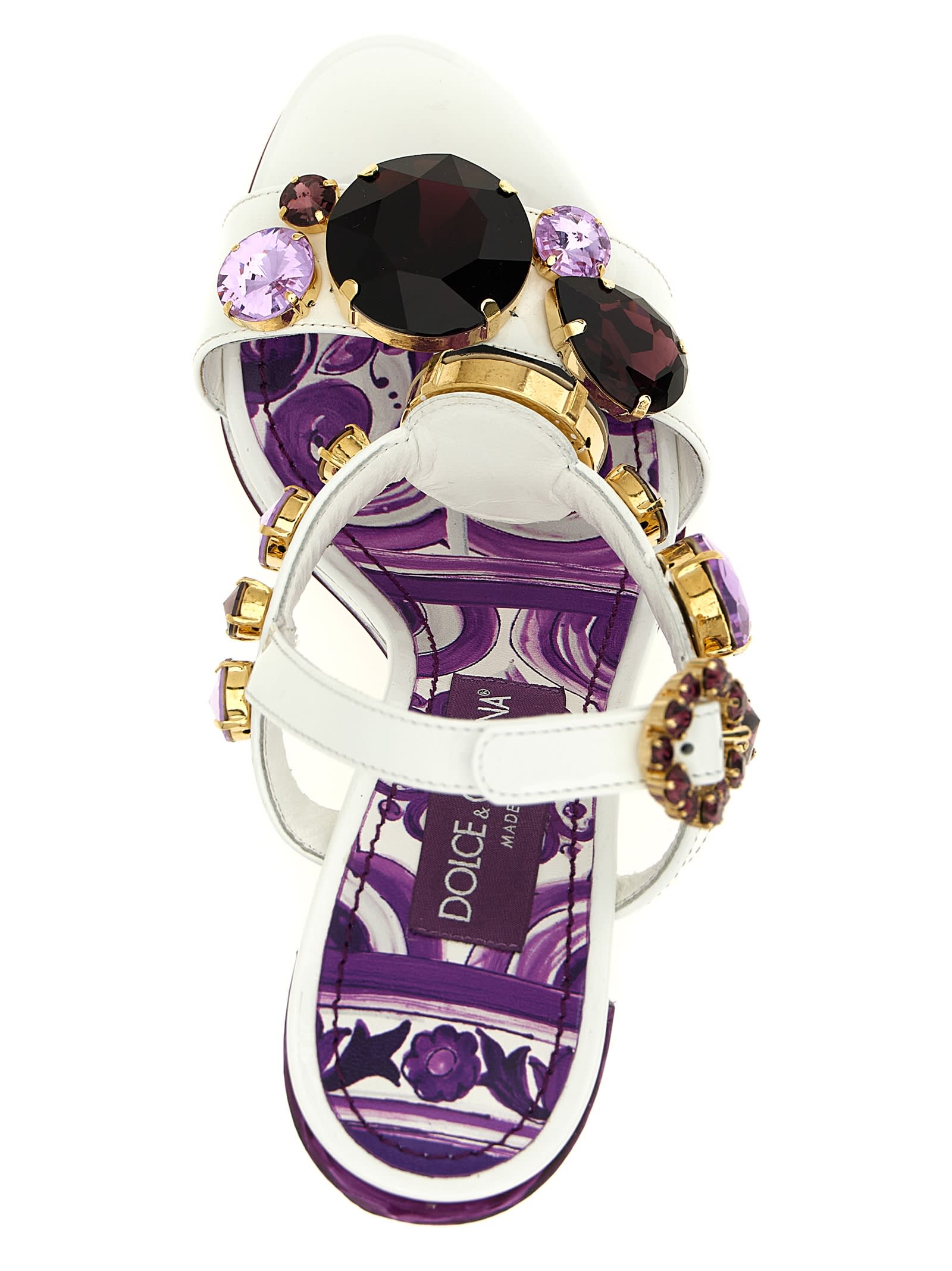 Dolce & Gabbana Patent Leather Sandal With Jewel Embroidery In Purple