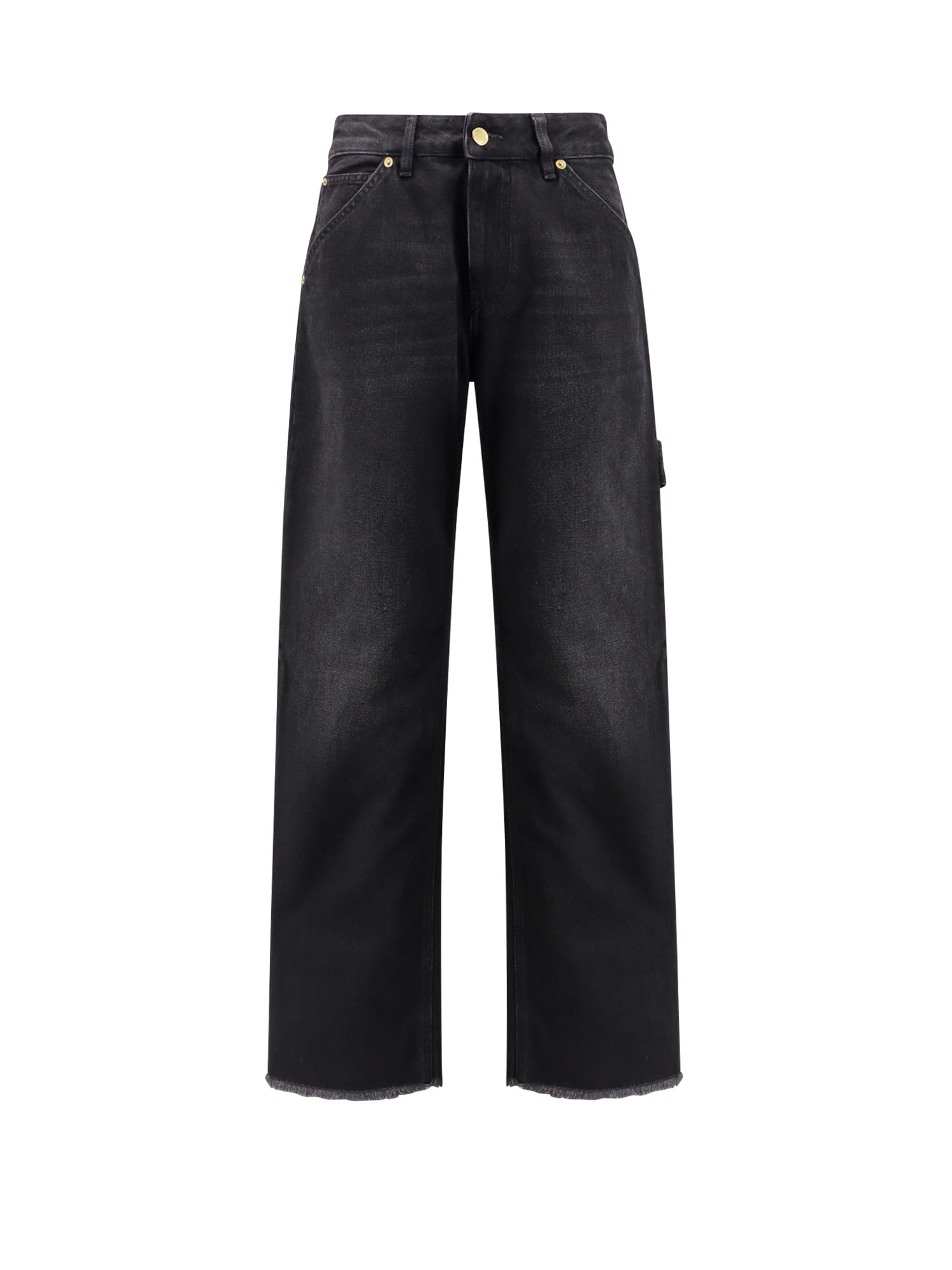 Darkpark Relaxed Fit Denim Trousers With Fringed Hem In Black