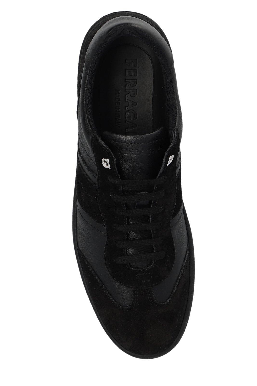Shop Ferragamo Logo-debossed Lace-up Sneakers In Black
