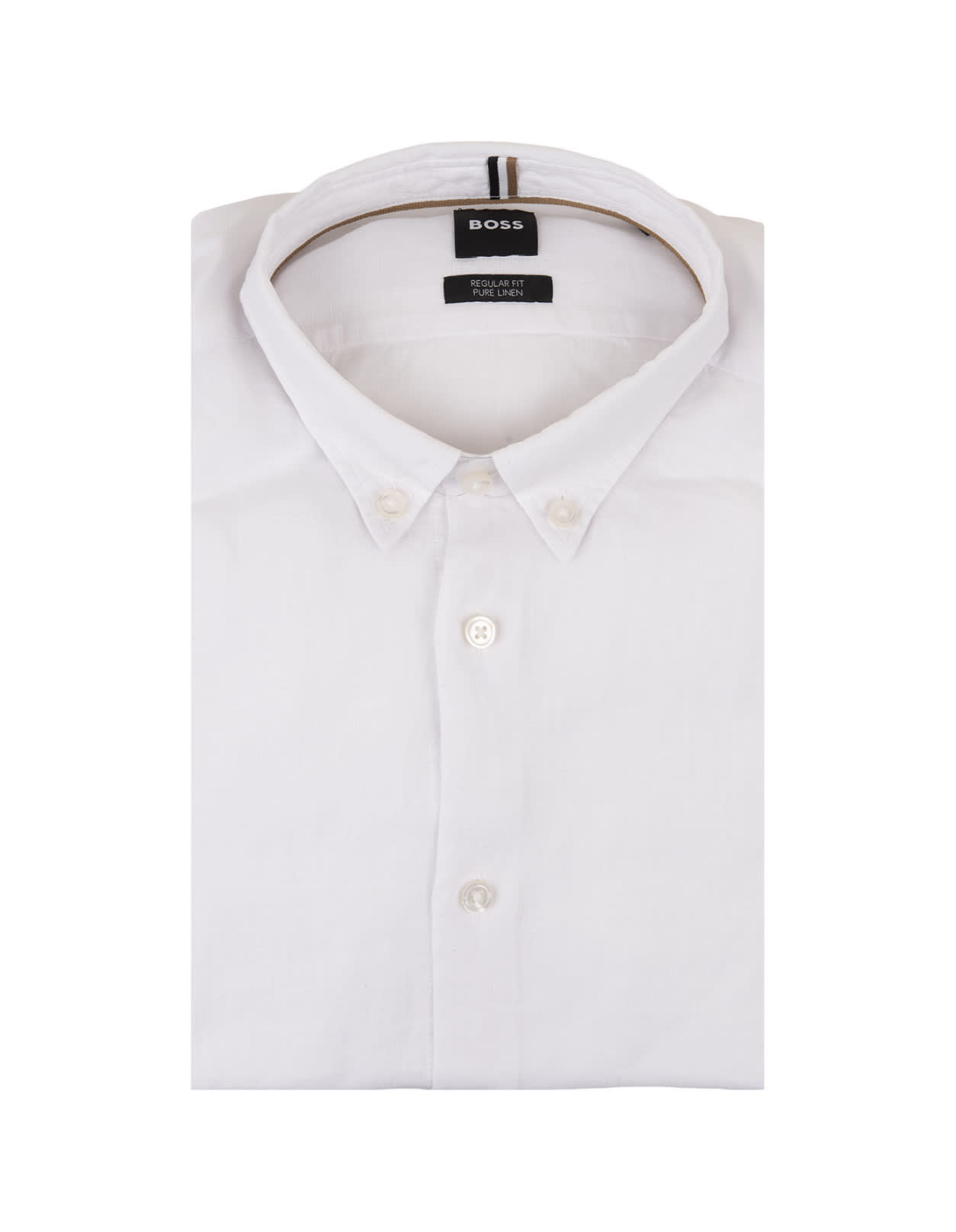 Hugo Boss Regular Fit Shirt In White Linen With Button-down Collar