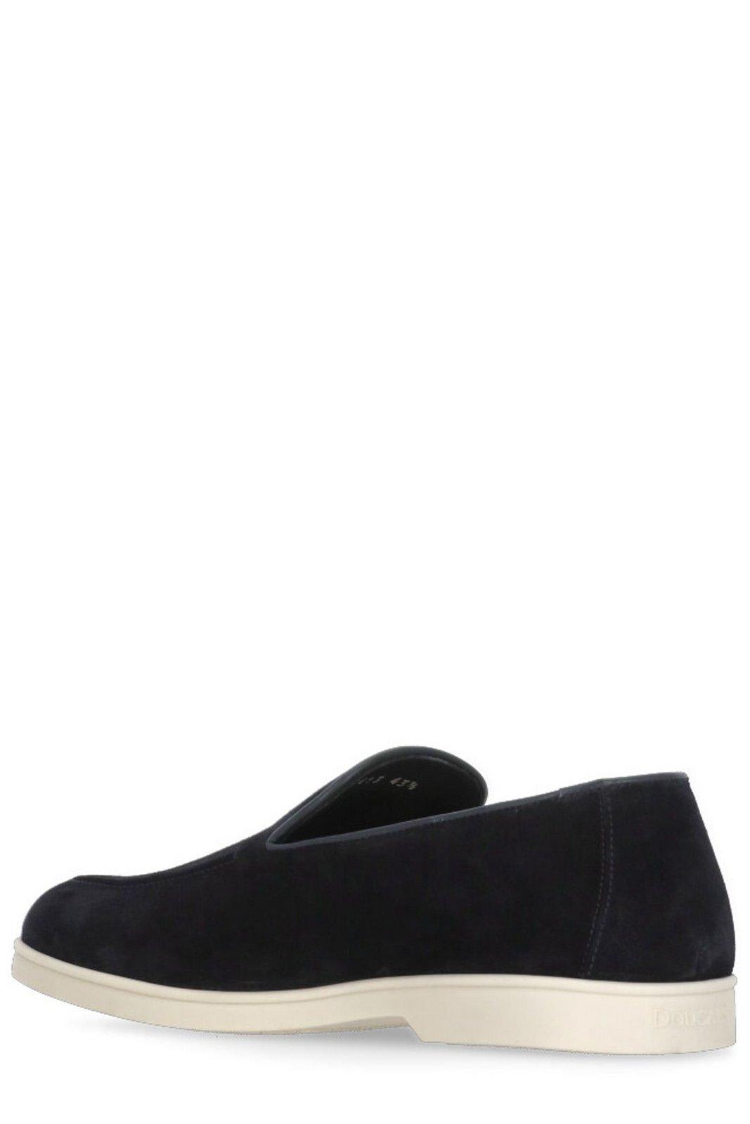 Doucal's Navy Blue Suede Double Monk Strap Loafers Wit