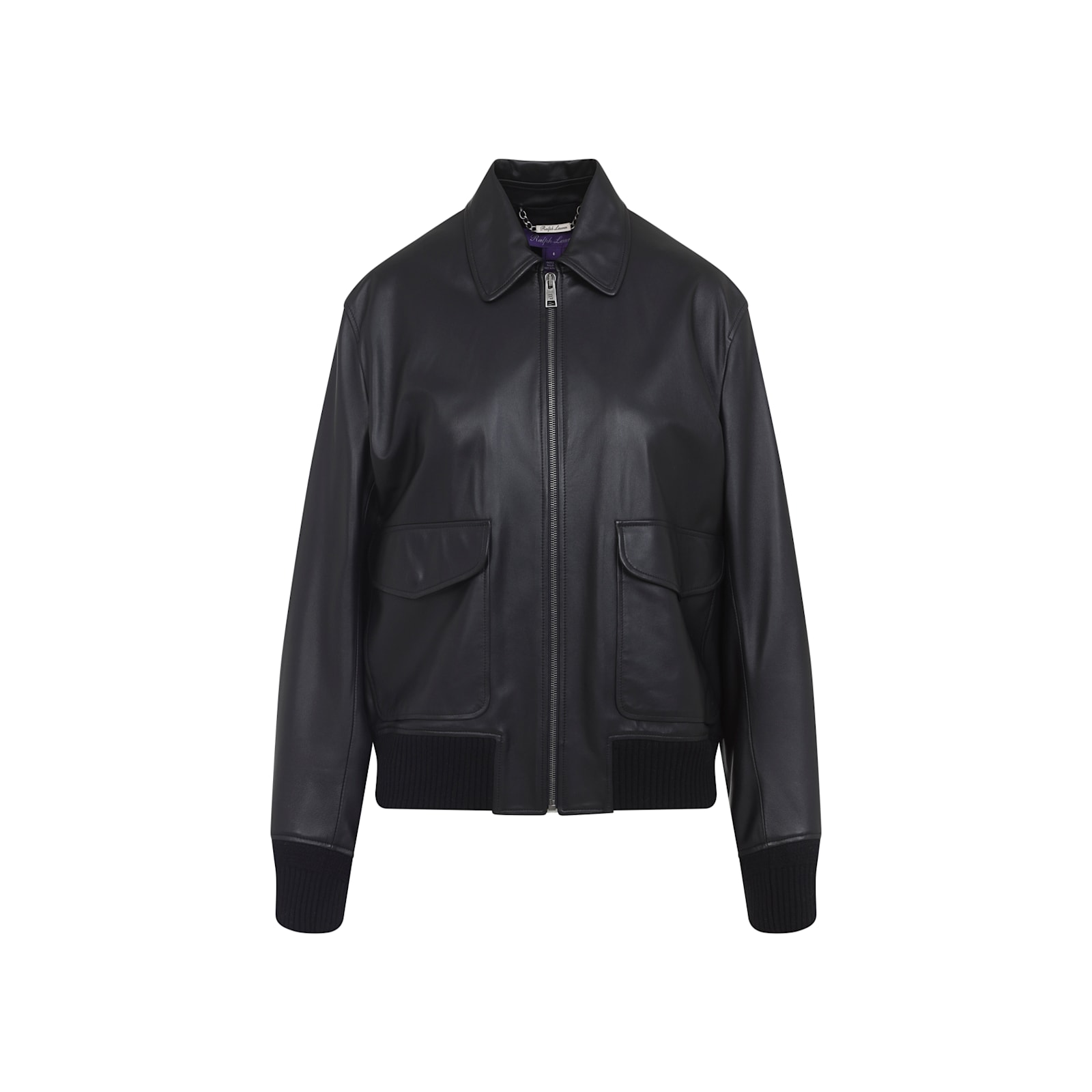 Ralph Lauren Ribbed Cuff Bomber Jacket Featuring Pockets In Black