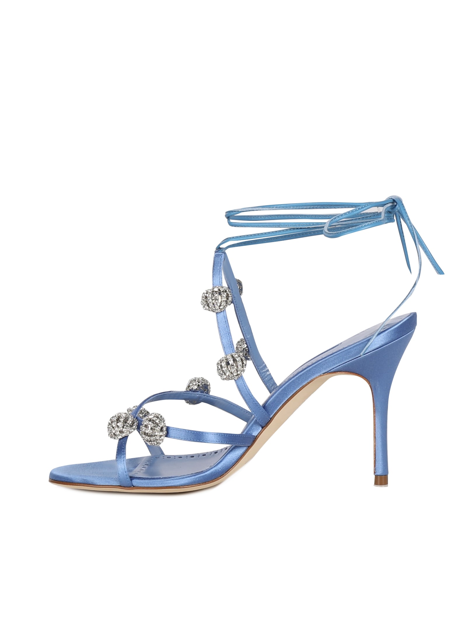 Shop Manolo Blahnik Elsaka Sandals In Satin In Blue