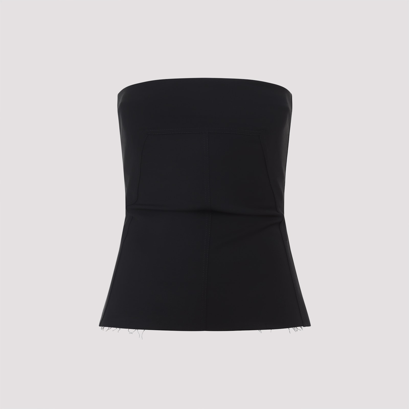 Rick Owens Strapless Black Top With Fitted Bodice And Flared Hem In Black
