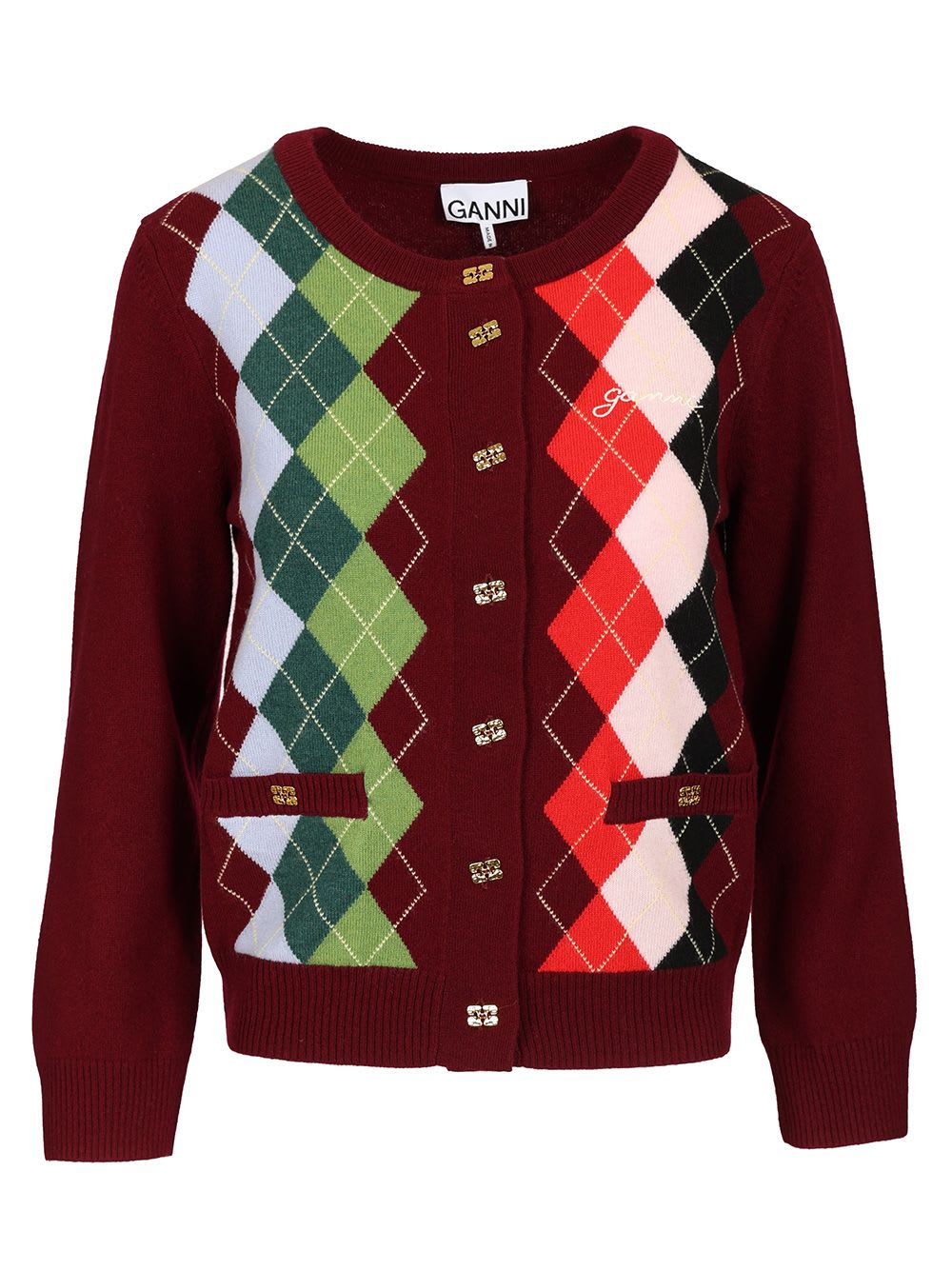 Ganni Checked Cardigan In Red