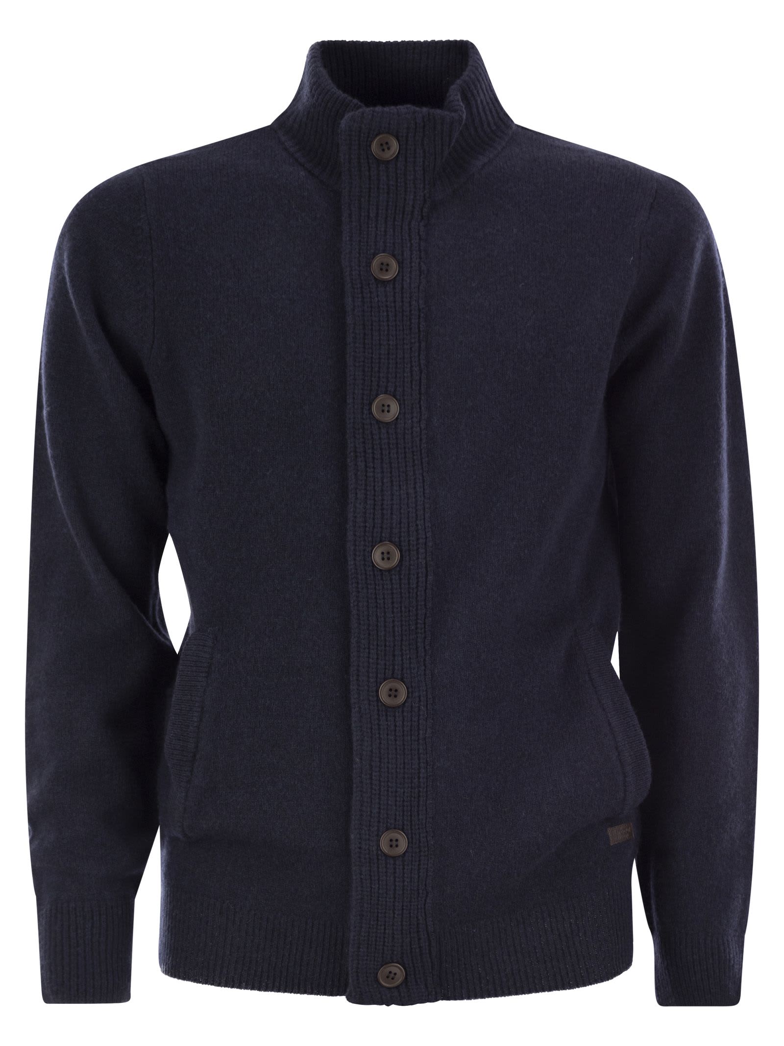 Shop Barbour Cardigan With Zip And Buttons In Navy