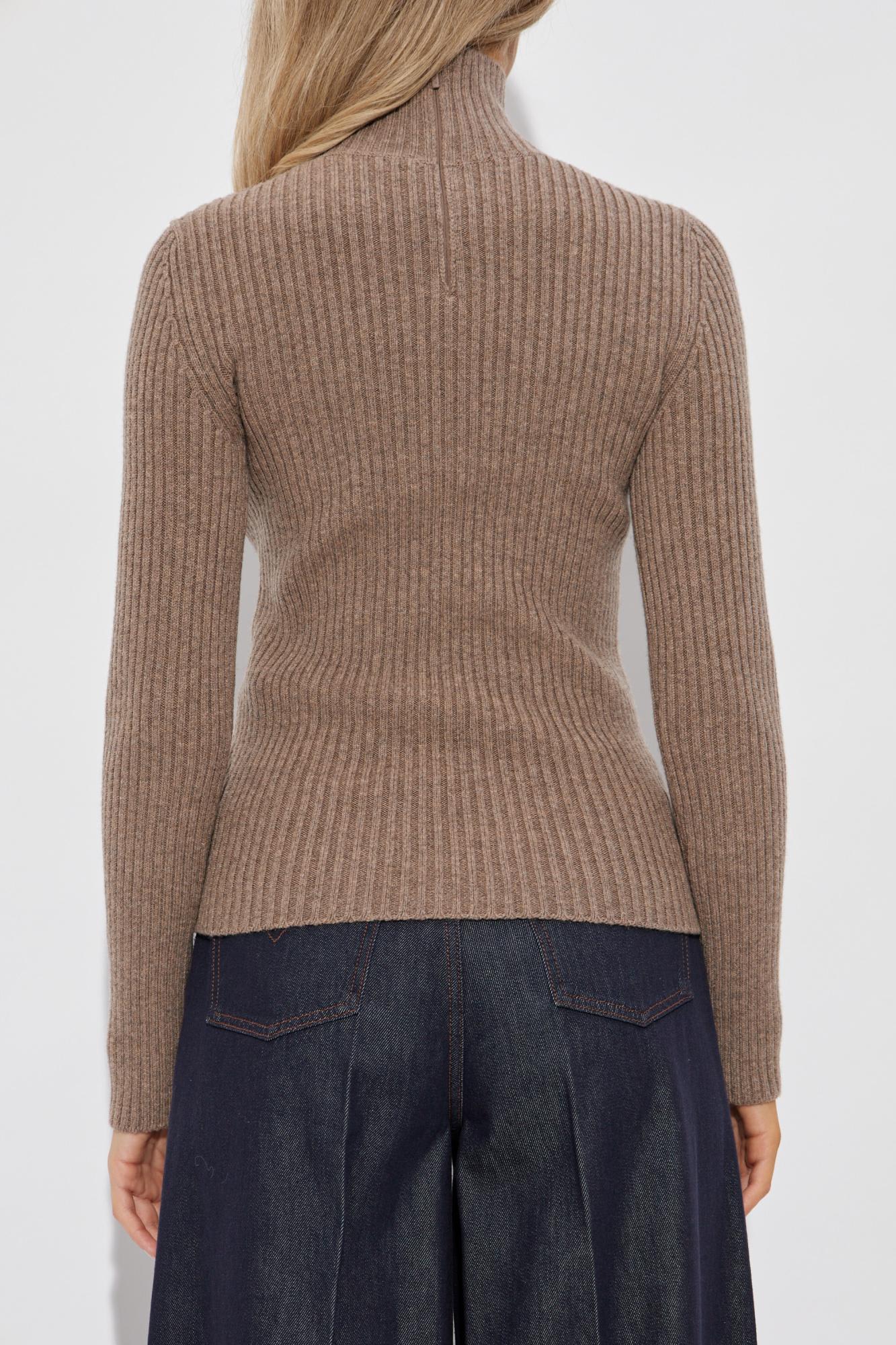 Max Mara Fitted Long Sleeve Turtleneck Knit Sweater In Neutral