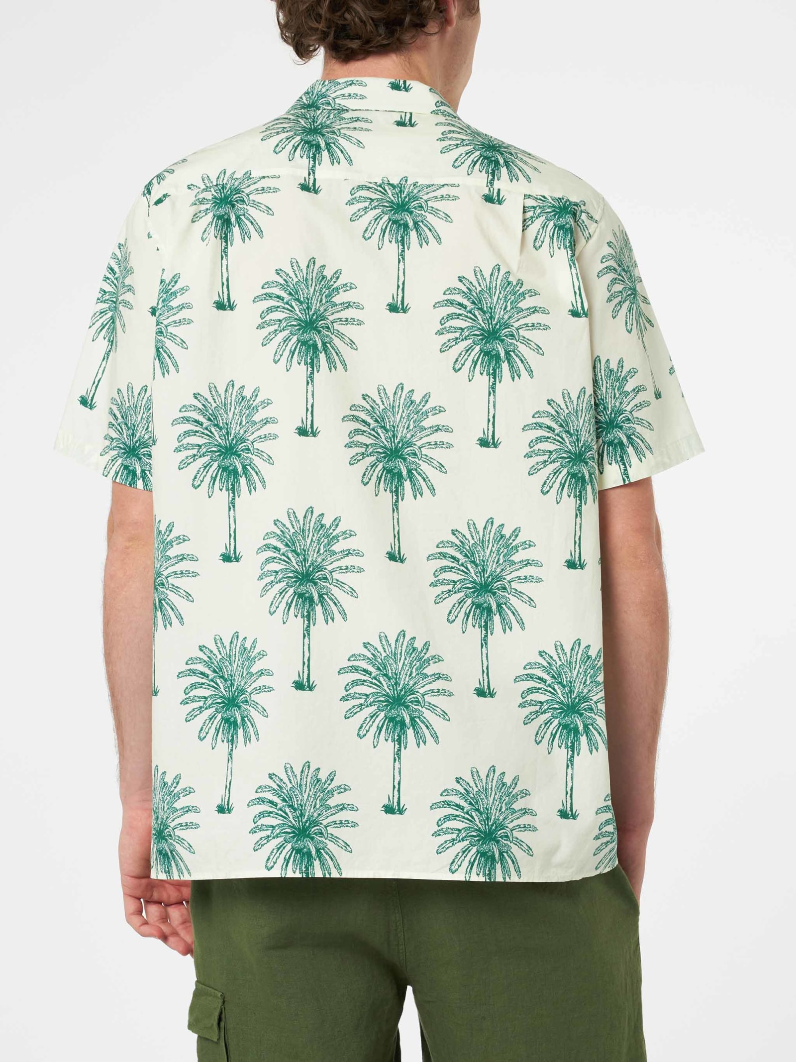 Shop Mc2 Saint Barth Man Cotton Shirt Kalea With Palm Print In White