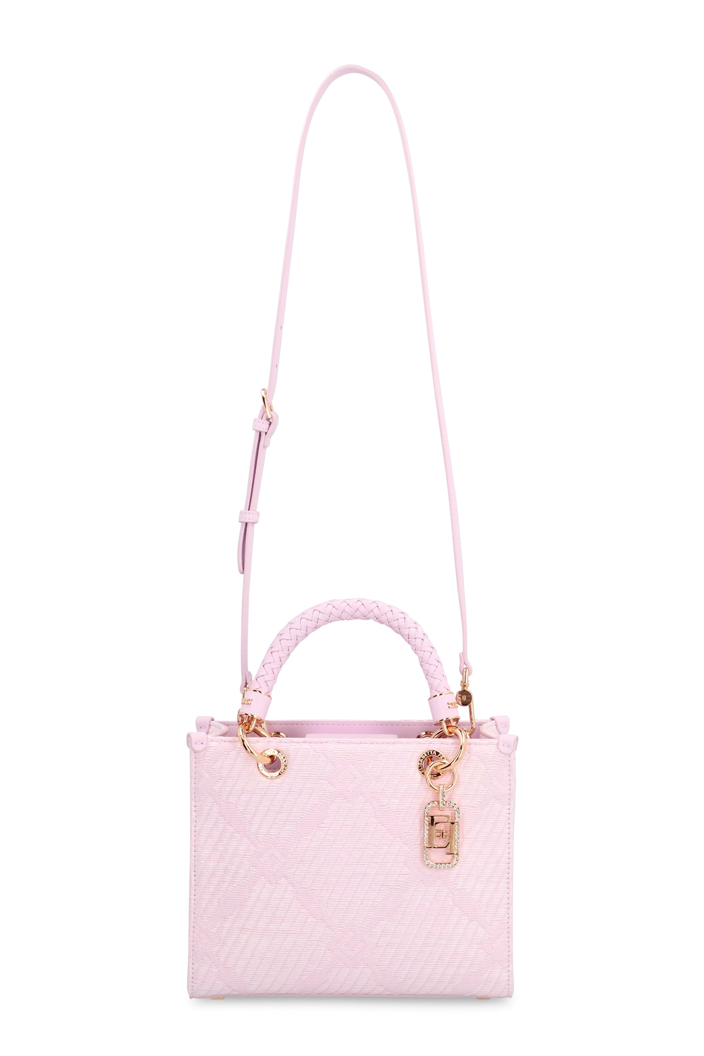 Shop Elisabetta Franchi Jacquard Fabric Tote In Pink
