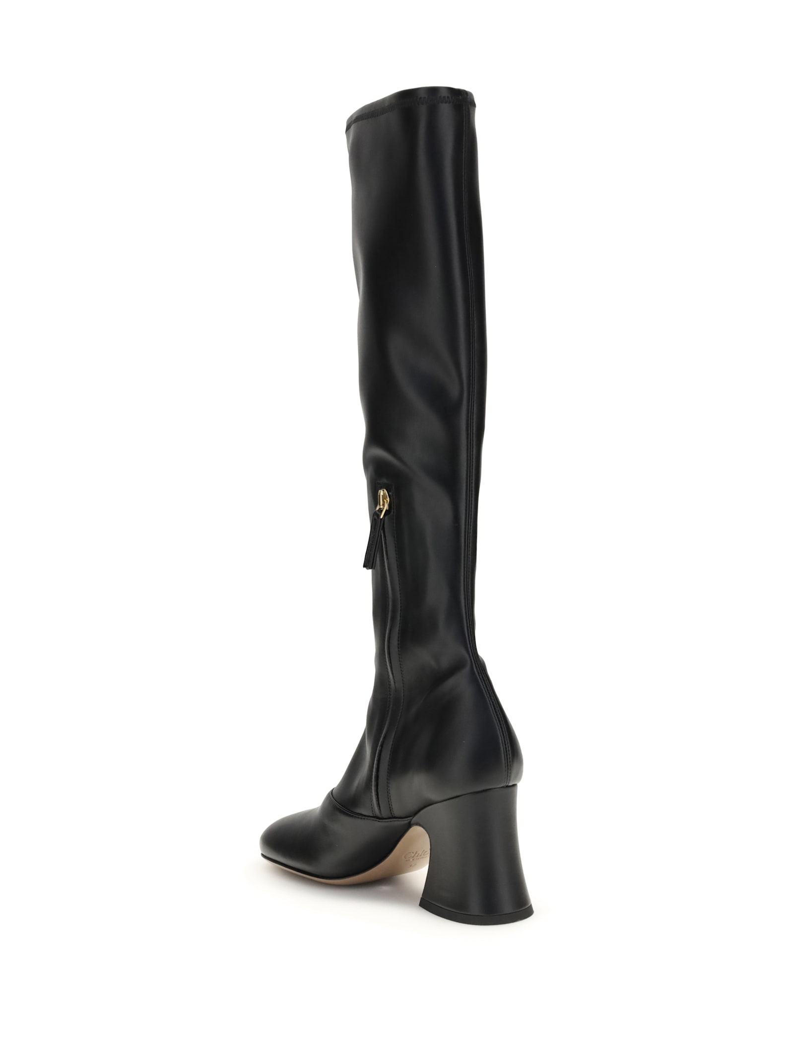 Chloé Knee-high Synthetic Leather Janis Block Heel Boots In Black