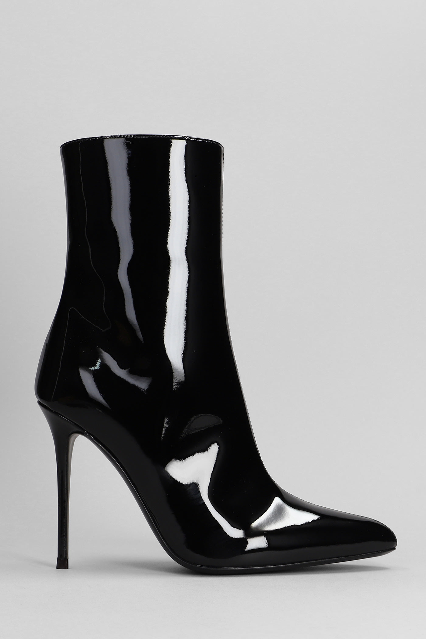 GIUSEPPE ZANOTTI BRYTTA HIGH HEELS ANKLE BOOTS IN BLACK PATENT LEATHER