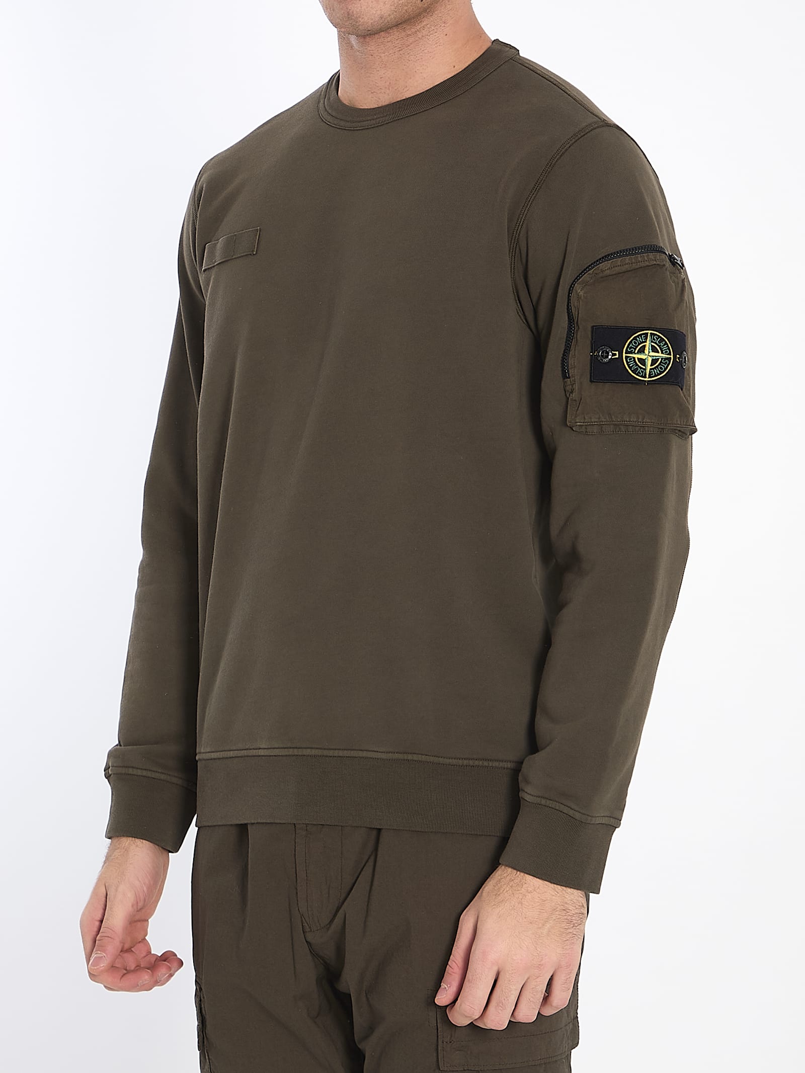 Stone Island Sweatshirt With Pocket In Militare