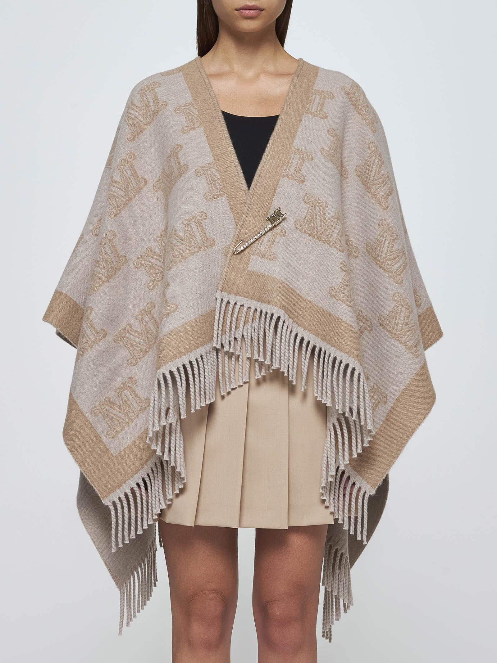 Shop Max Mara Frine Safety-pin Wool Poncho In Sand