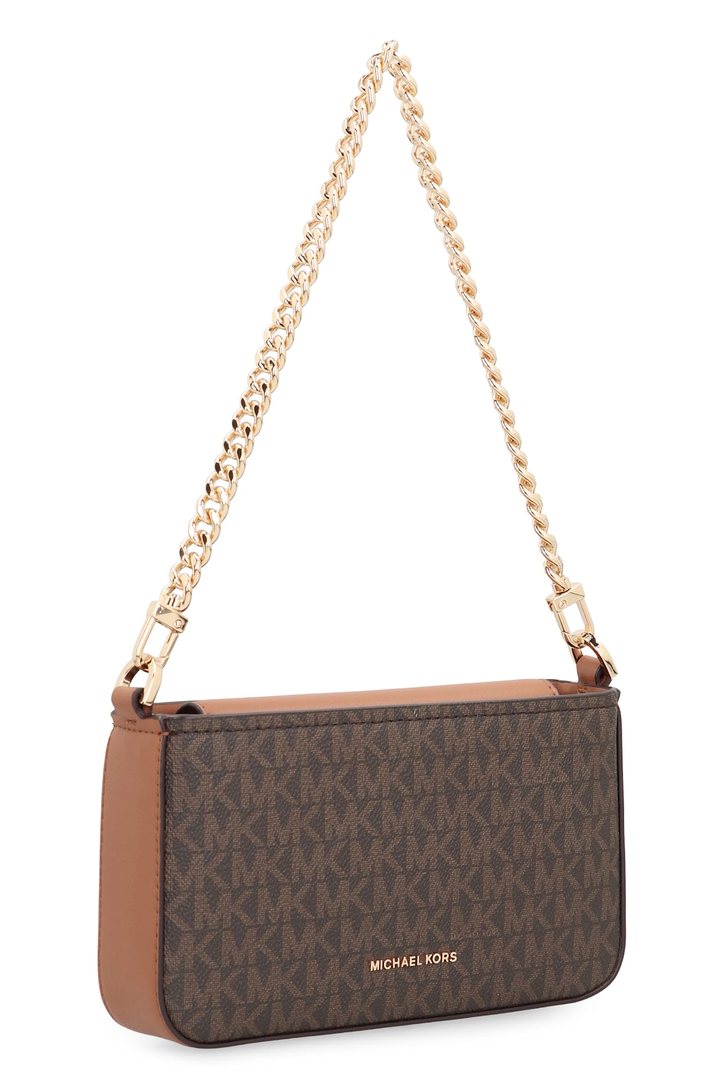 Michael Michael Kors Printed Canvas Shoulder Pouch With Chain Handle In Brown