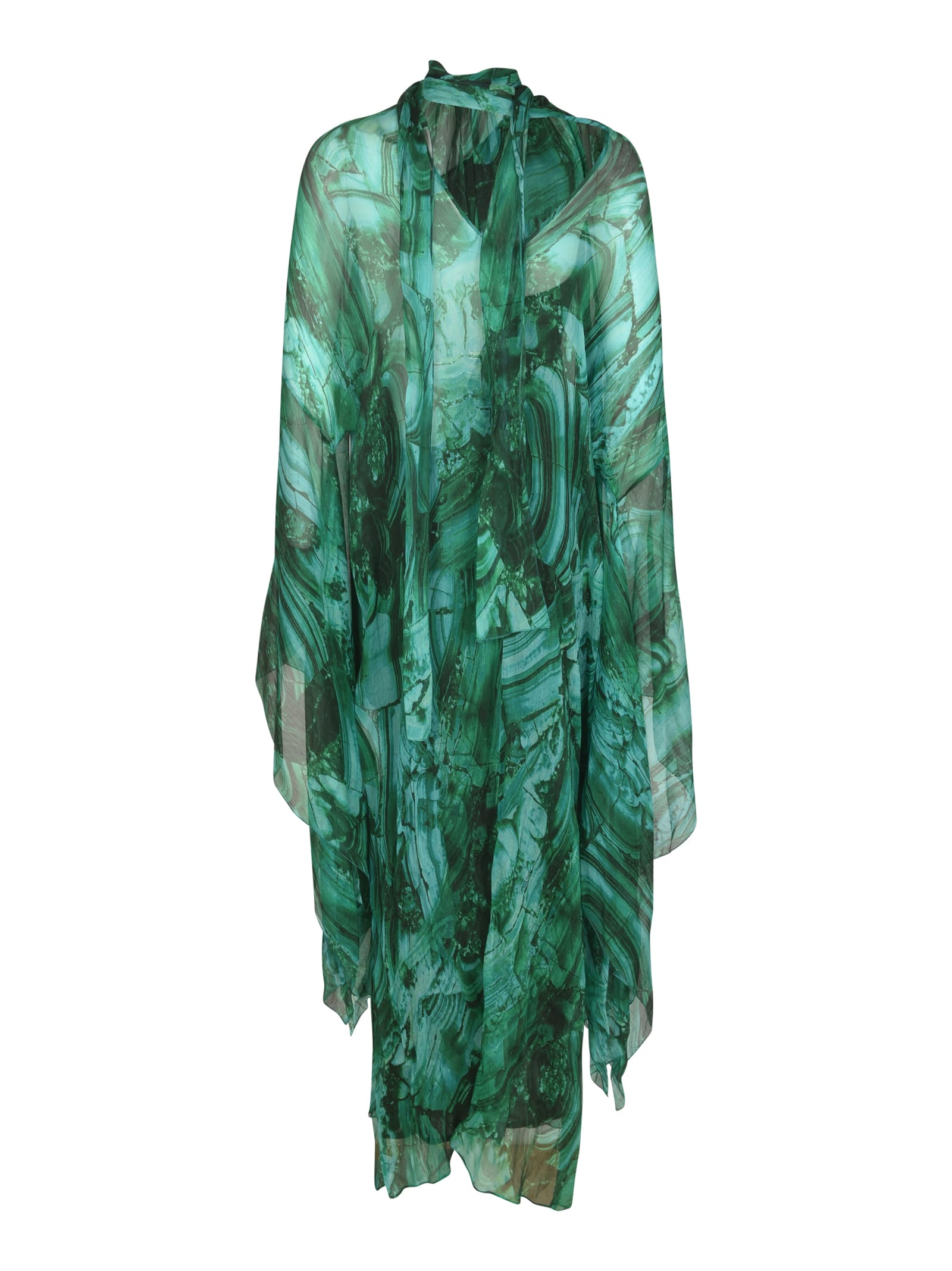 Shop Roberto Cavalli Bow Detail V-neck Asymmetric Long Dress In Green