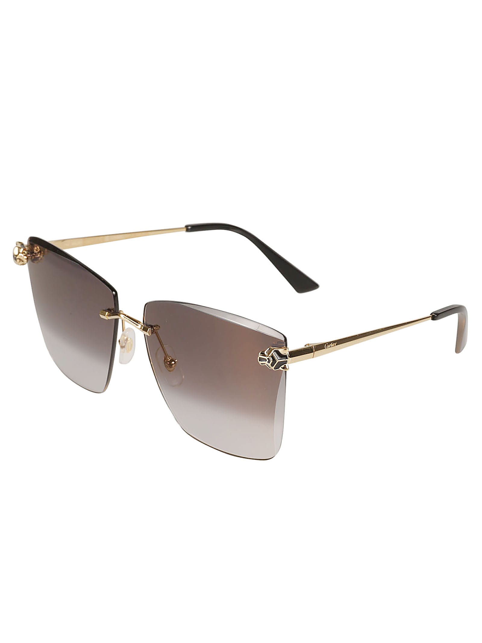 Shop Cartier Square Rimless Sunglasses In Gold/grey