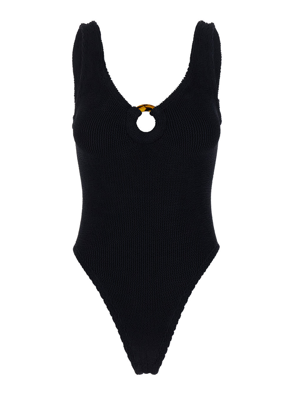 Shop Hunza G Celine Black One-piece Swimsuit With Ring Detail In Stretch Polyamide Woman