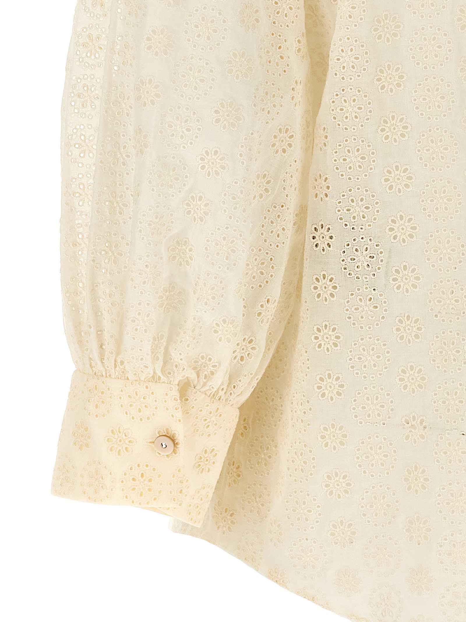 Valentino Daisy Polka-dot Sangallo Button-down Shirt In Neutral