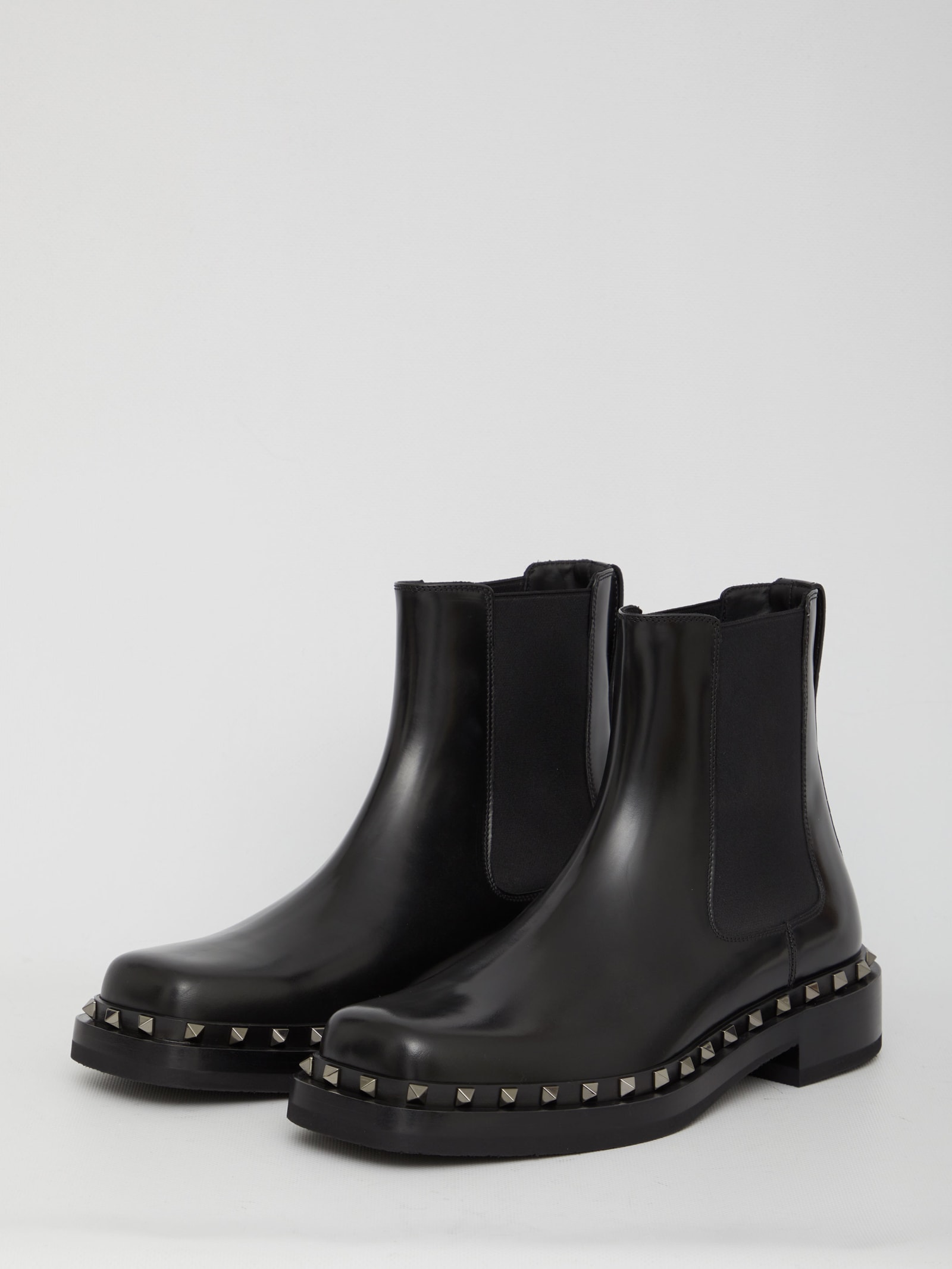 Valentino Studded Calf Leather Elastic Ankle Boots In Black