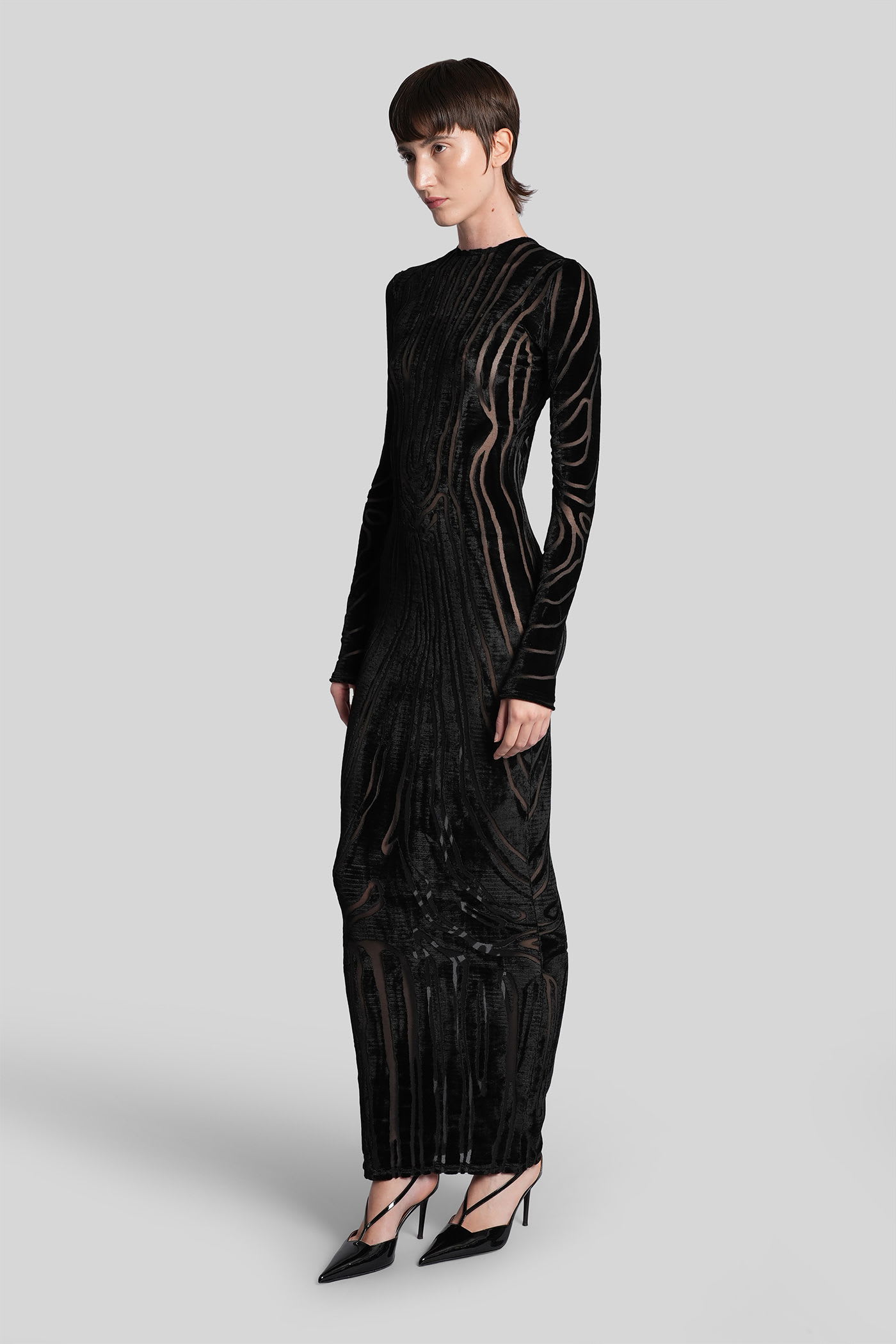Balmain Long Sleeve Zebra Print Bodycon Dress In Black