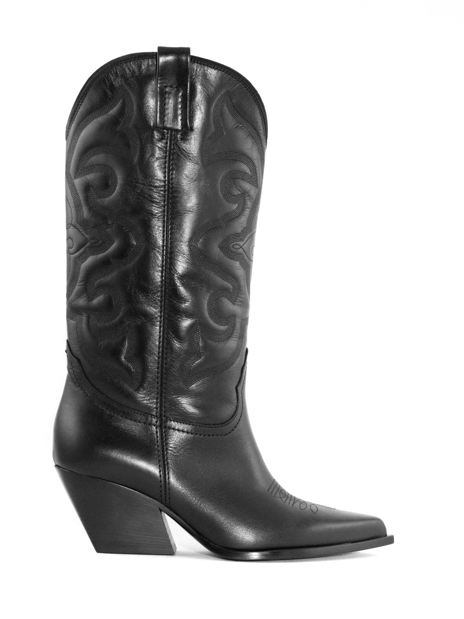 Black Leather Texan Boots