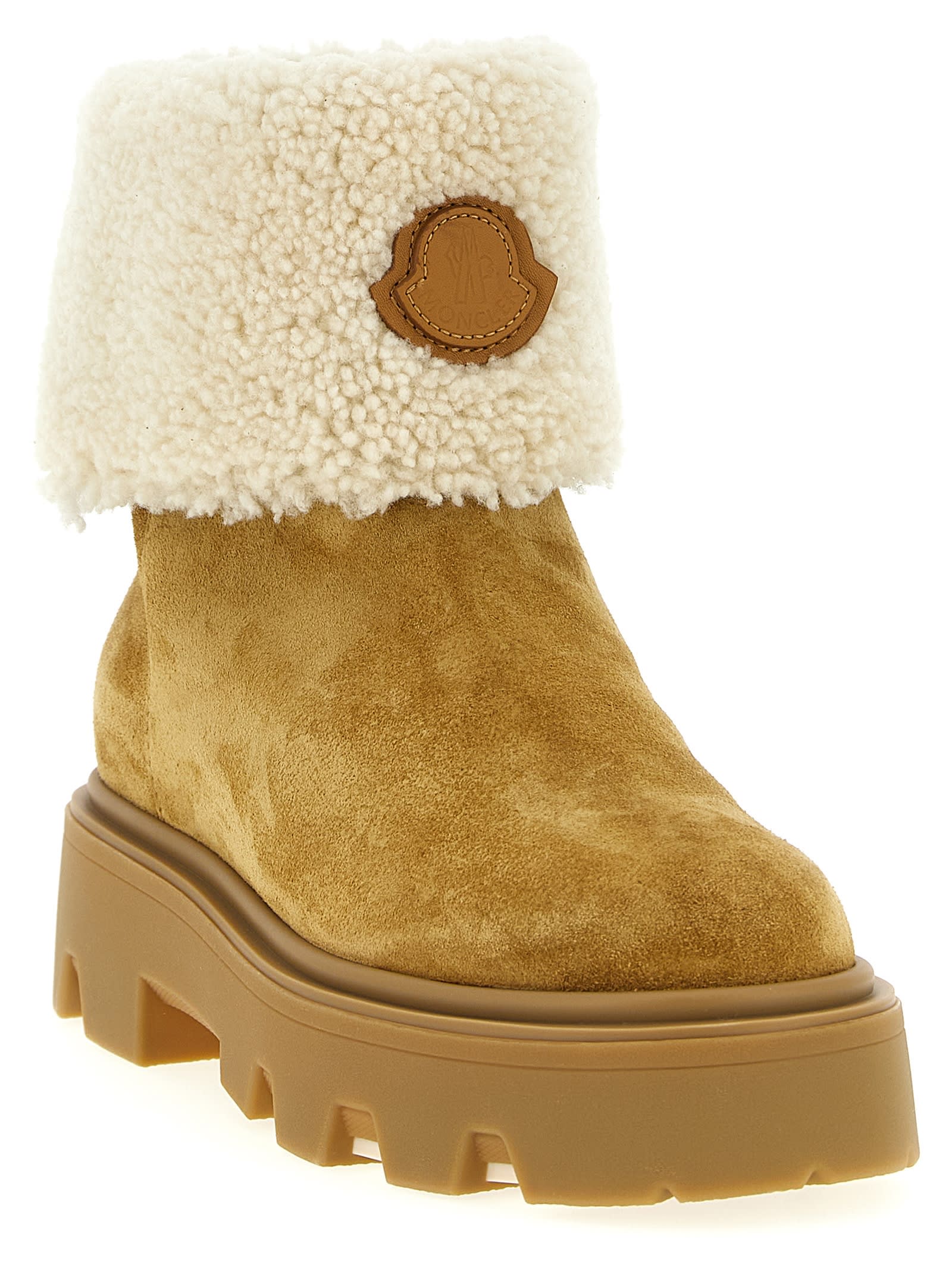 Moncler Beige Brown Ankle Boots In Brown